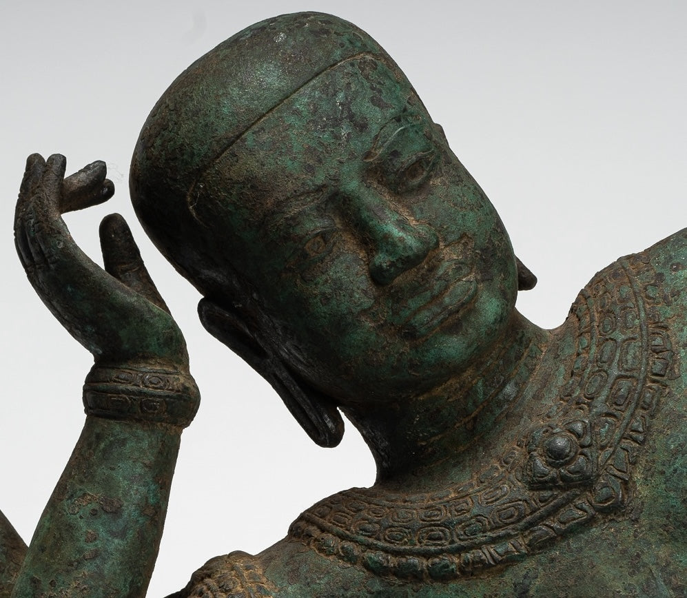 Antique Khmer Style Baphuon Reclining Bronze Vishnu Statue - 32cm/13"