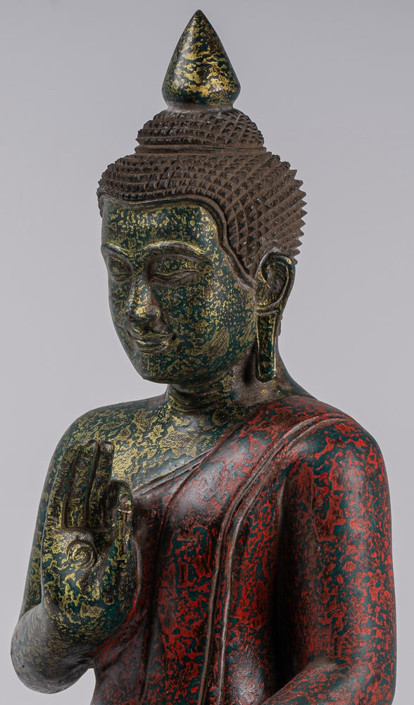 Buddha Sculpture - Buddha - Antique Khmer Style Seated Wood Buddha Statue Teaching Mudra - 39cm/16"
