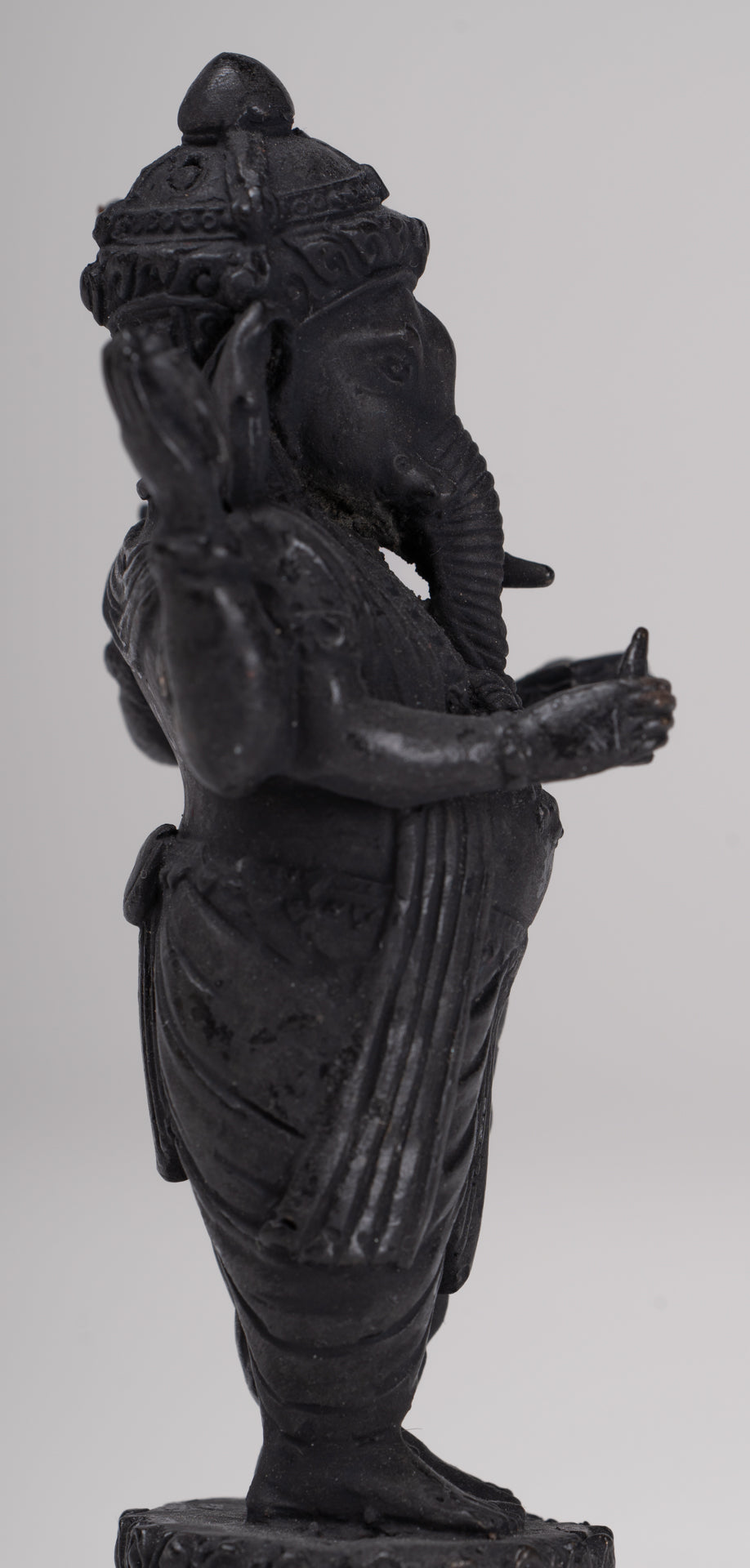 Ganesha Statue - Antique Thai Style Standing Black 4-Arm Ganesha Statue - 11.5cm/5"