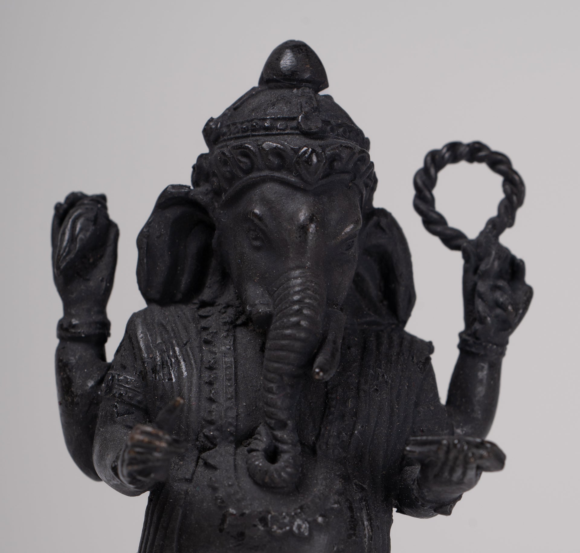 Ganesha Statue - Antique Thai Style Standing Black 4-Arm Ganesha Statue - 11.5cm/5"