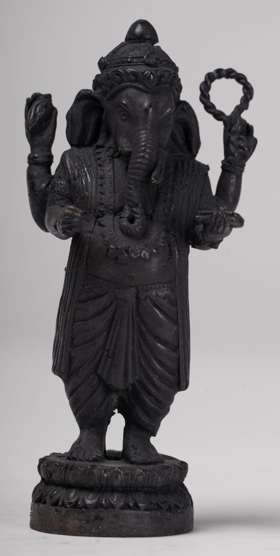 Ganesha Statue - Antique Thai Style Standing Black 4-Arm Ganesha Statue - 11.5cm/5"