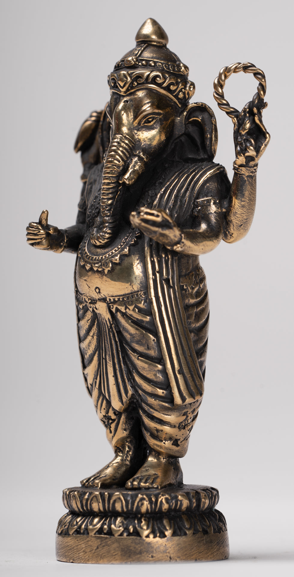 Ganesha Statue - Antique Thai Style Standing Black 4-Arm Ganesha Statue - 12cm/5"