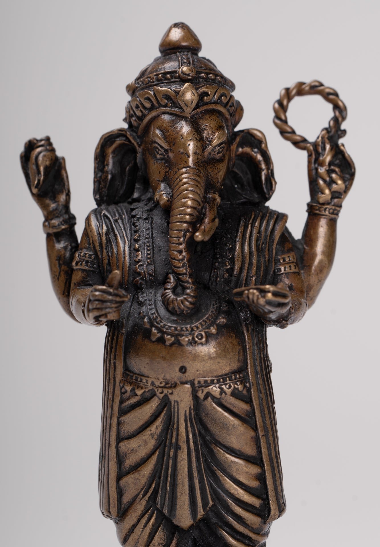 Ganesha Statue - Antique Thai Style Standing Black 4-Arm Ganesha Statue - 12cm/5"