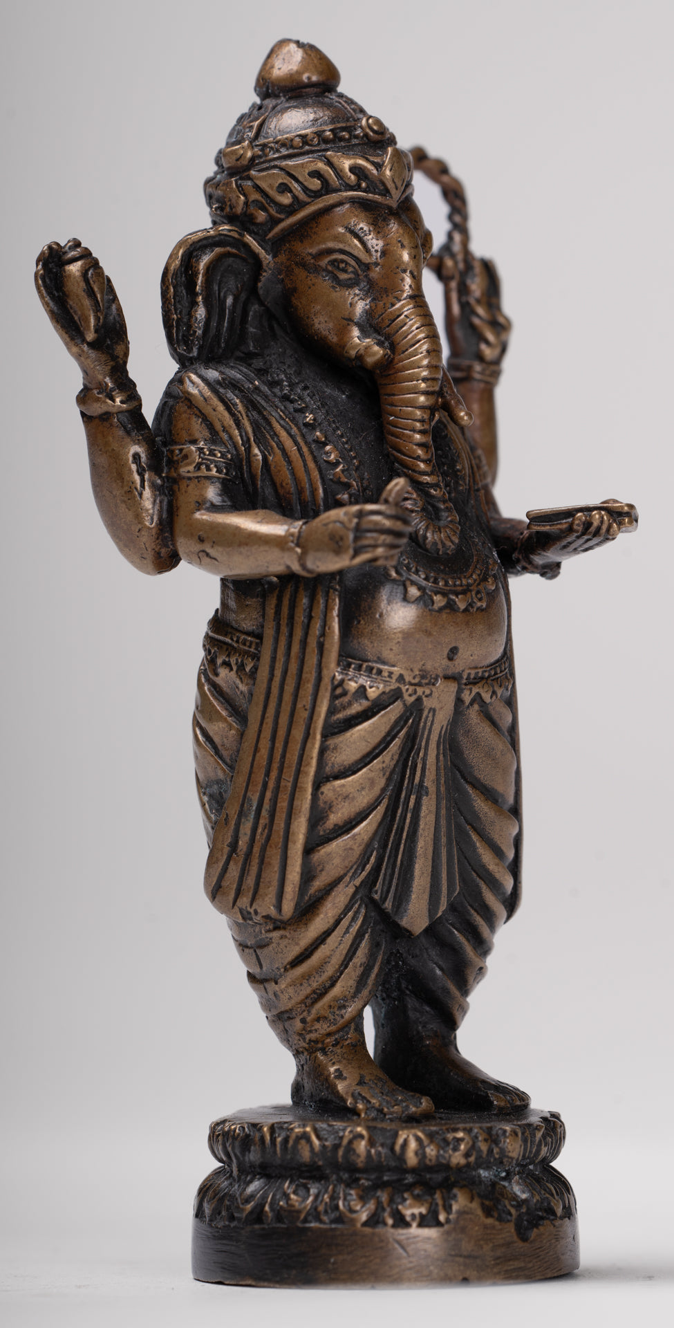 Ganesha Statue - Antique Thai Style Standing Black 4-Arm Ganesha Statue - 12cm/5"