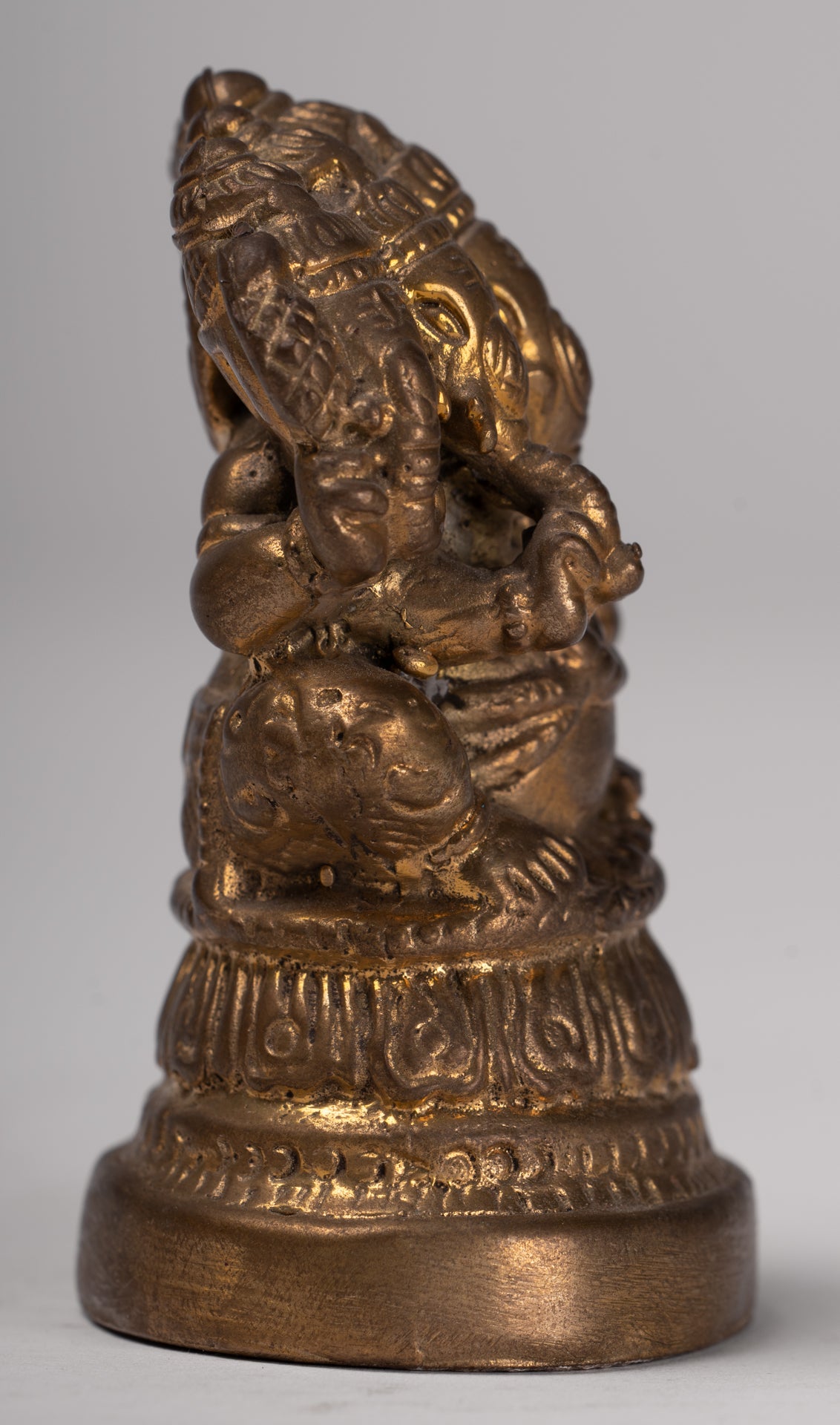 Ganesh - Antique Thai Style Brass Seated Gold Heramba Ganapati Statue - 8cm/3"