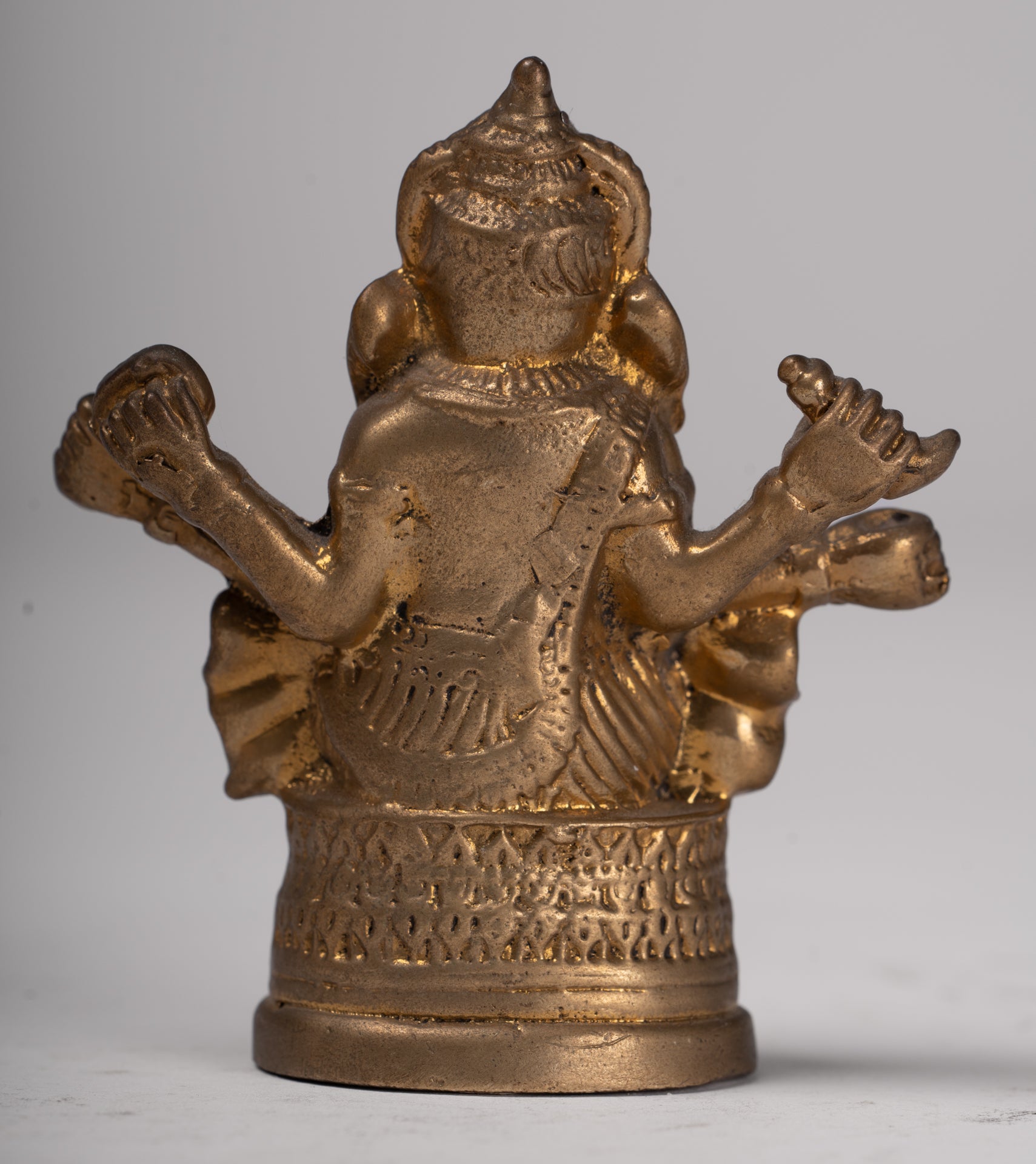 Ganesha Statue - Antique Thai Style Bronze Seated Gold Ganesha Statue - 8cm/3"