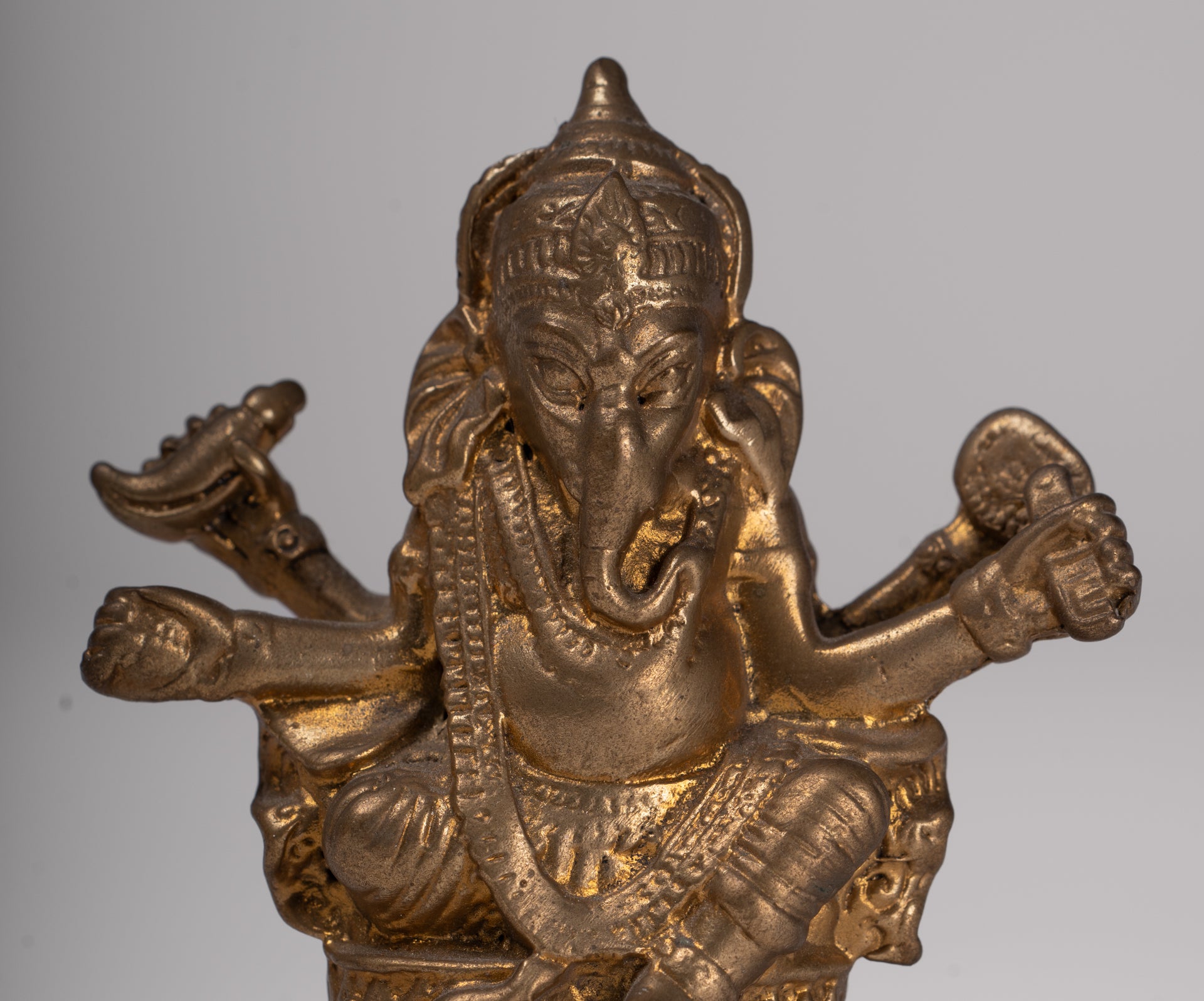 Ganesha Statue - Antique Thai Style Bronze Seated Gold Ganesha Statue - 8cm/3"