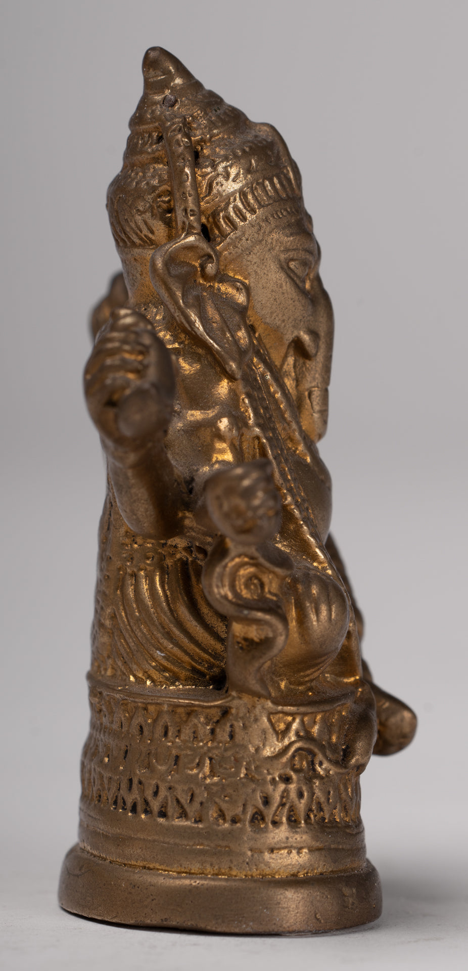 Ganesha Statue - Antique Thai Style Bronze Seated Gold Ganesha Statue - 8cm/3"