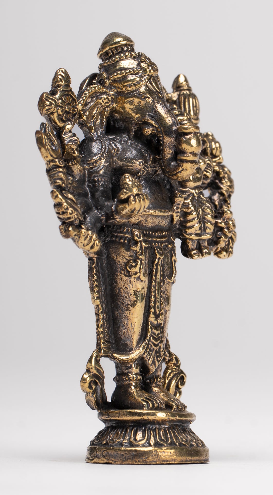 Antique Thai Style Standing Gold 8-Arm Vighna Ganapati Ganesha Statue - 7.5cm/3"