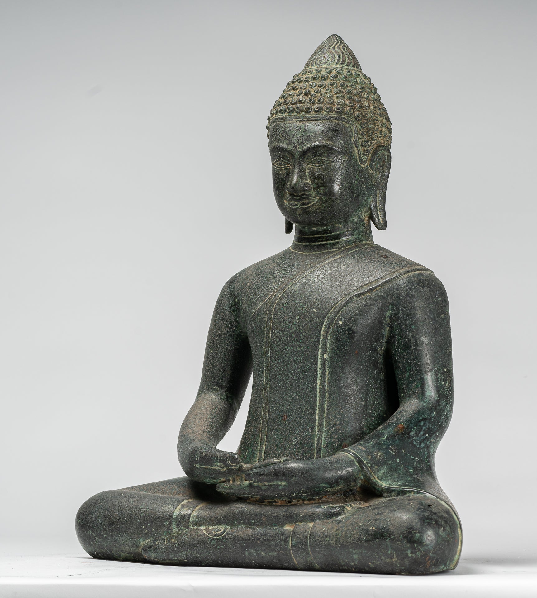 Buddha Statue - Antique Khmer Style Bronze Seated Amitabha Meditation Buddha Statue - 50cm/20"