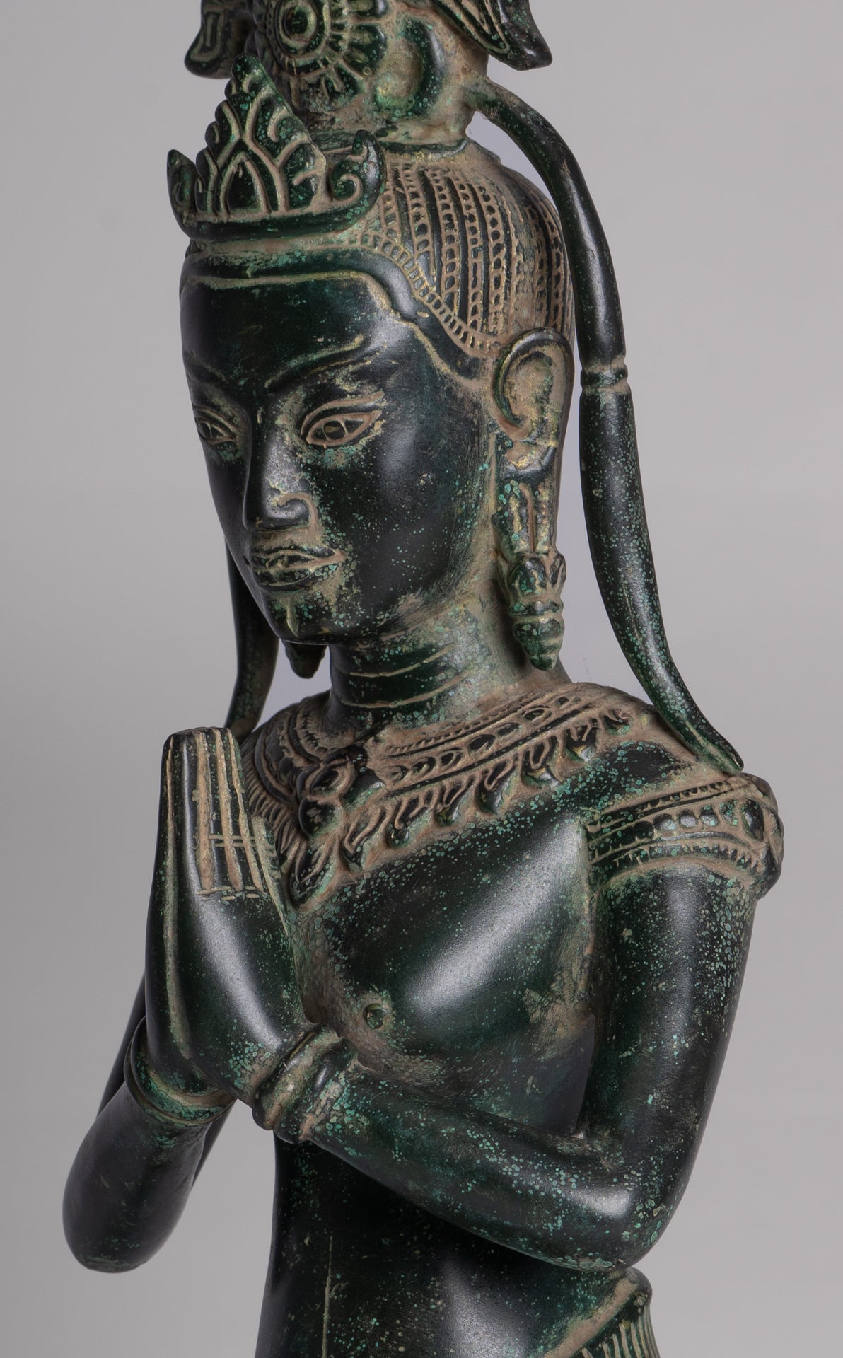 Apsara Statue - Antique Khmer Style Angkor Wat Bronze Adoration Apsara or Angel - 45cm/18"