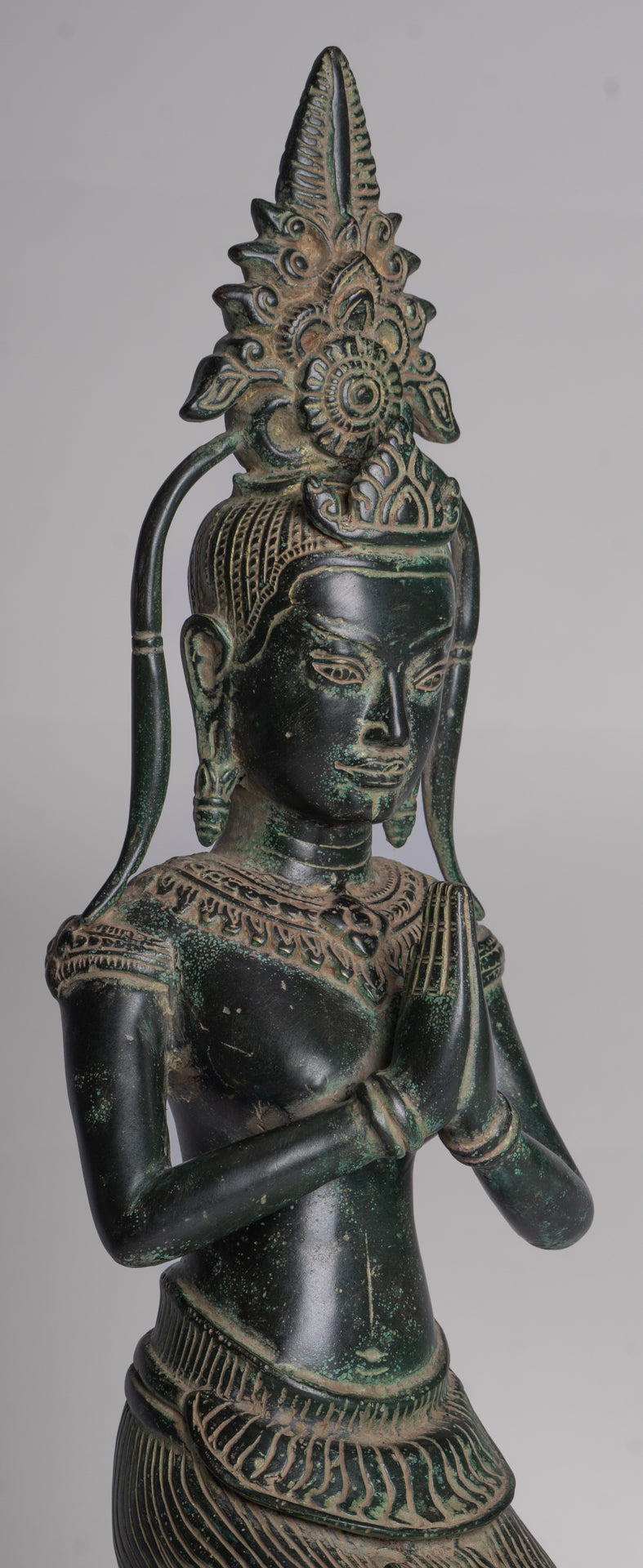 Apsara Statue - Antique Khmer Style Angkor Wat Bronze Adoration Apsara or Angel - 45cm/18"