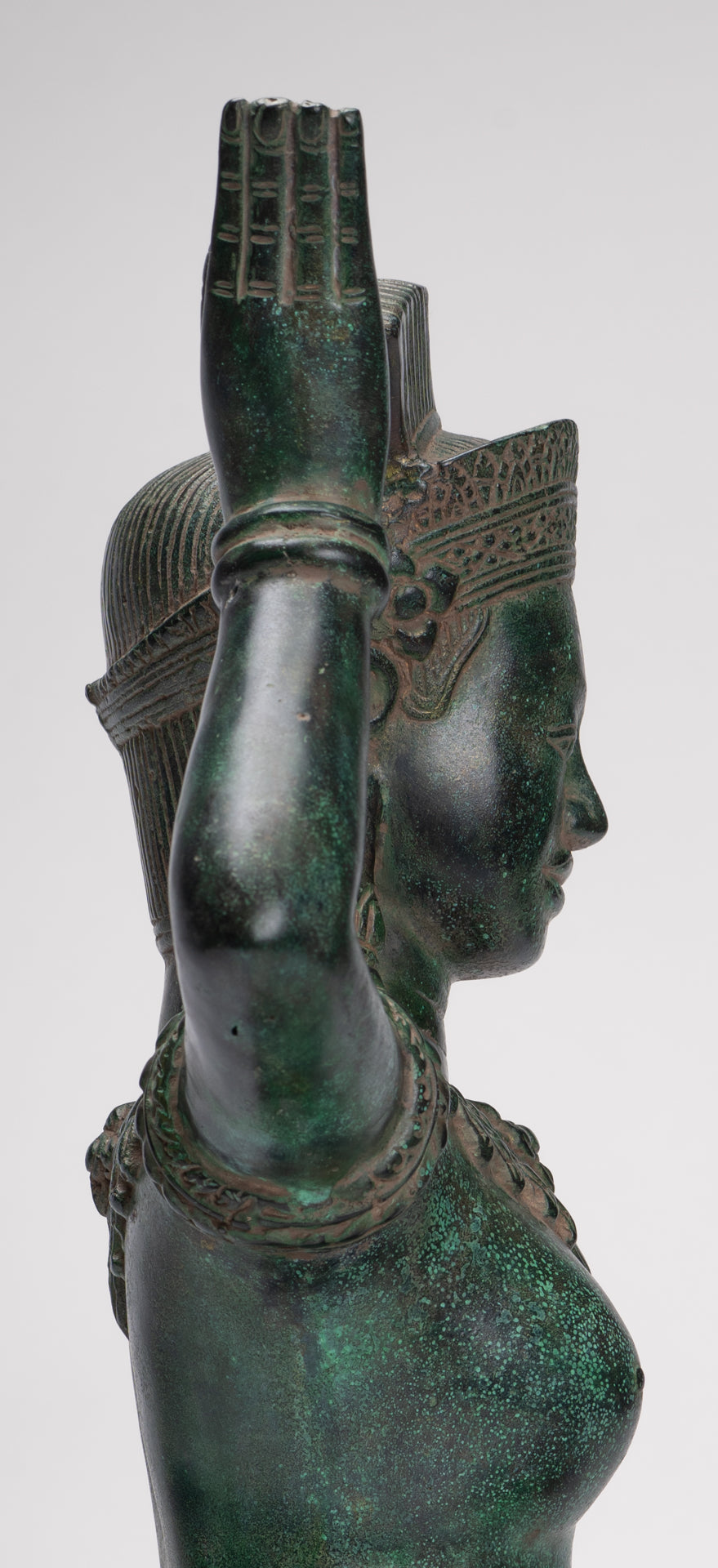 Antique Bayon Style Bronze Kneeling Female Devi Statue - 44cm/18"