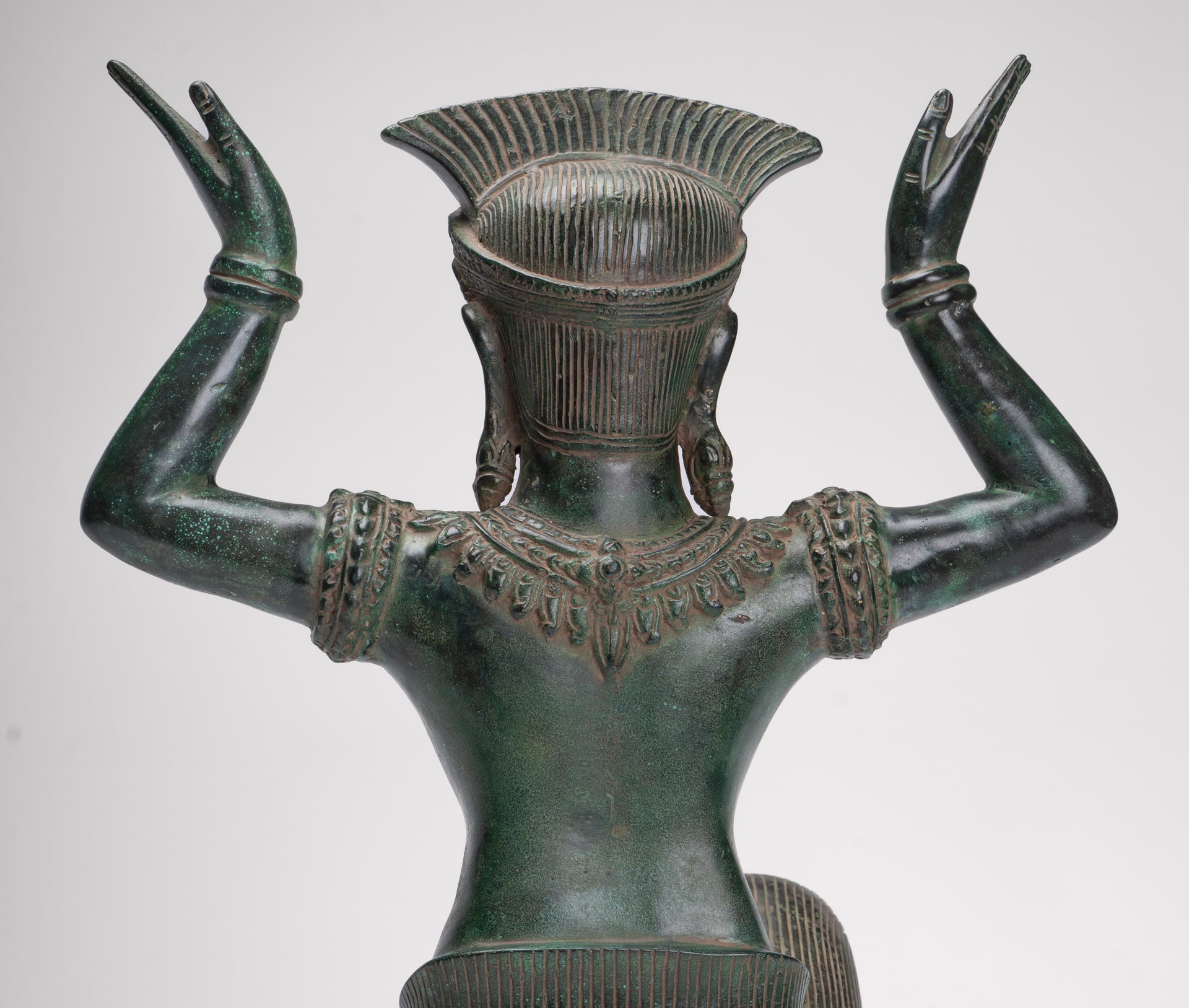 Antique Bayon Style Bronze Kneeling Female Devi Statue - 44cm/18"