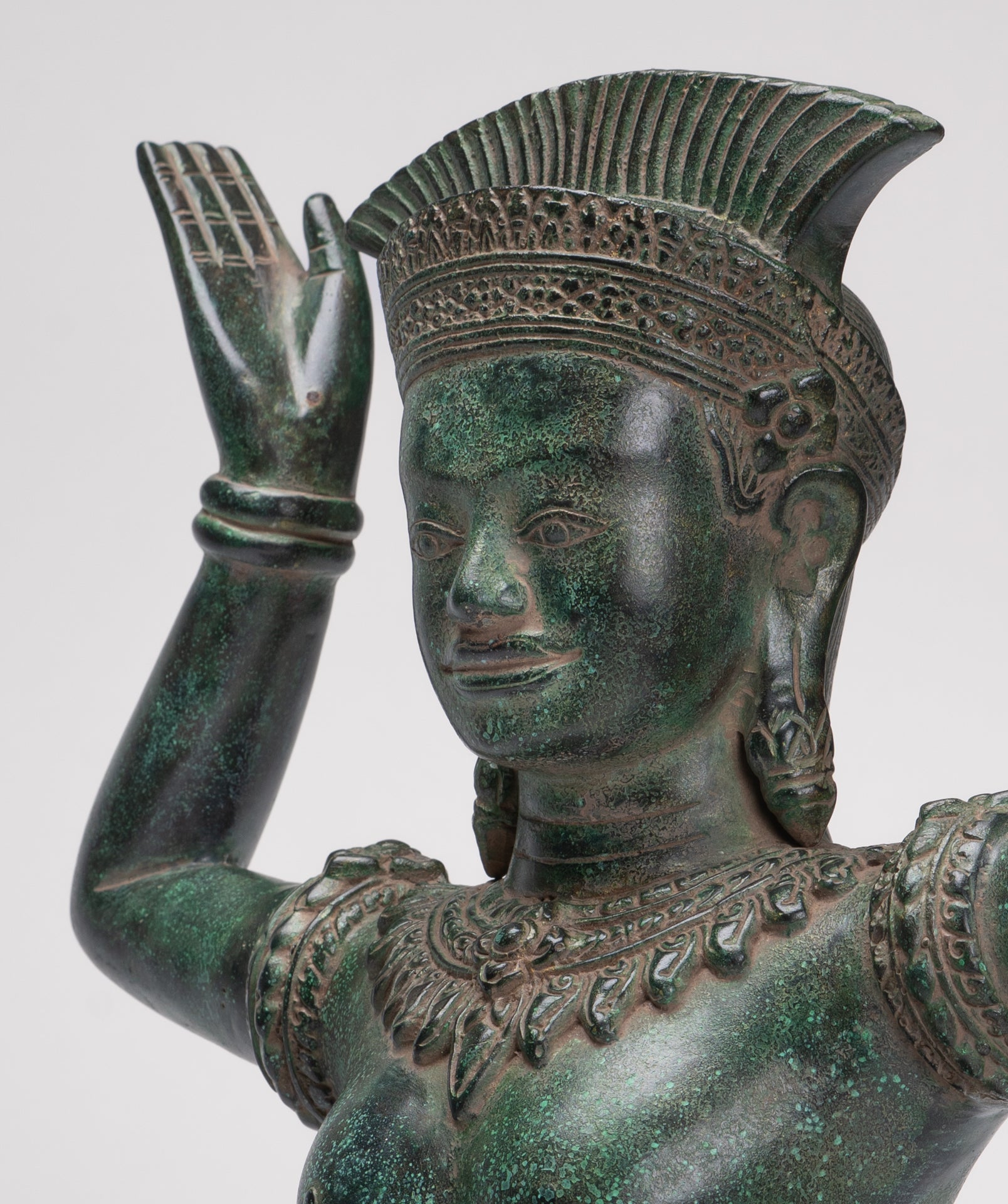 Antique Bayon Style Bronze Kneeling Female Devi Statue - 44cm/18"