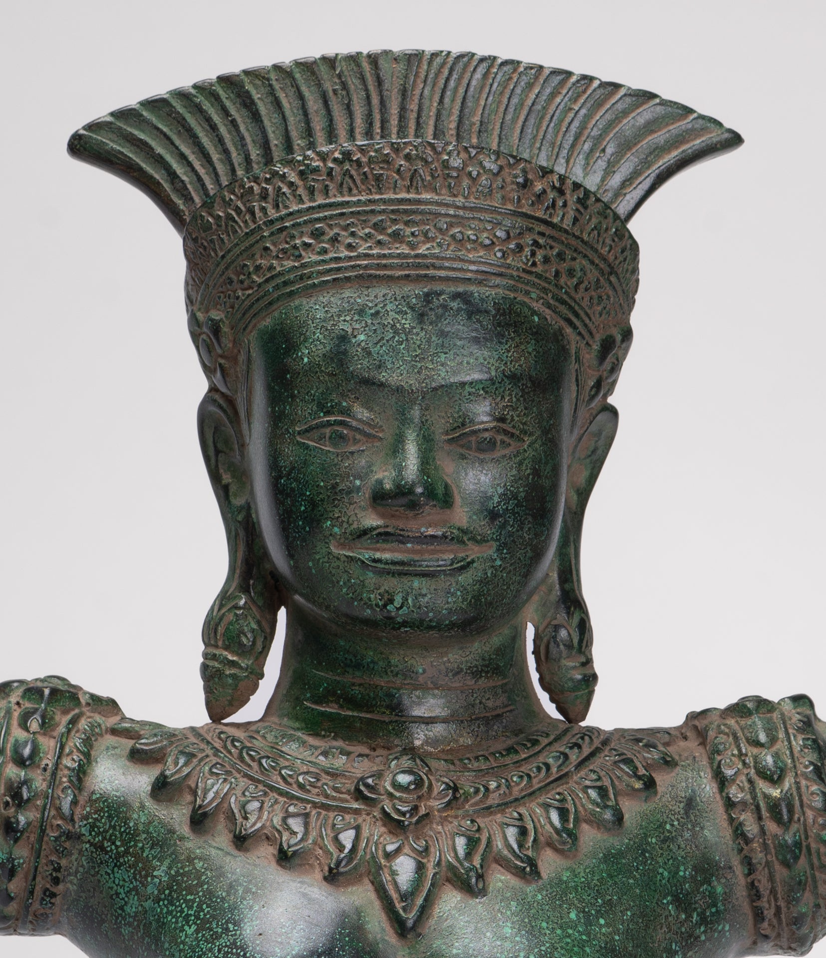 Antique Bayon Style Bronze Kneeling Female Devi Statue - 44cm/18"