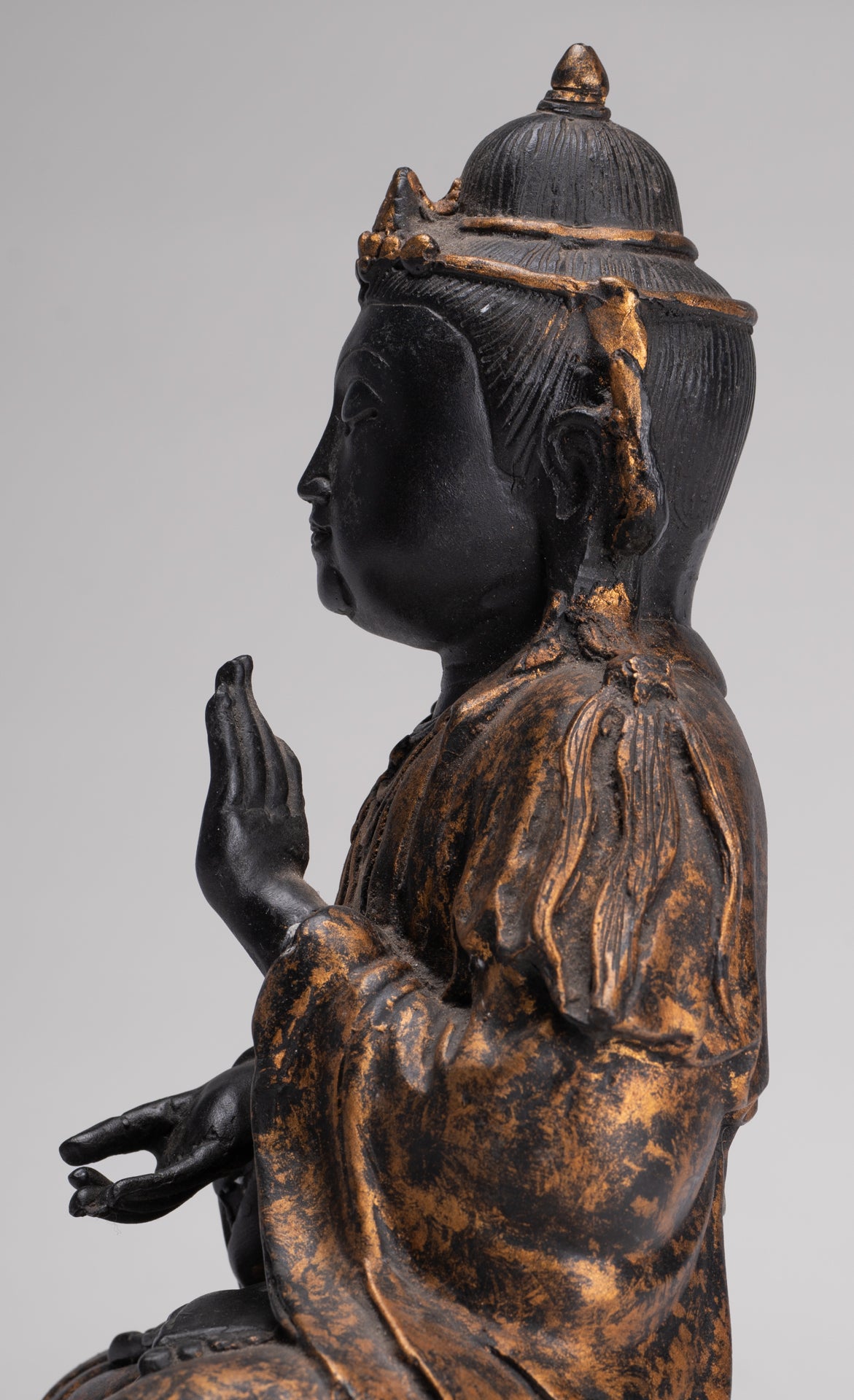 Antique Chinese Style Seated Dharmachakra Teaching Buddha Statue - 27cm/11"