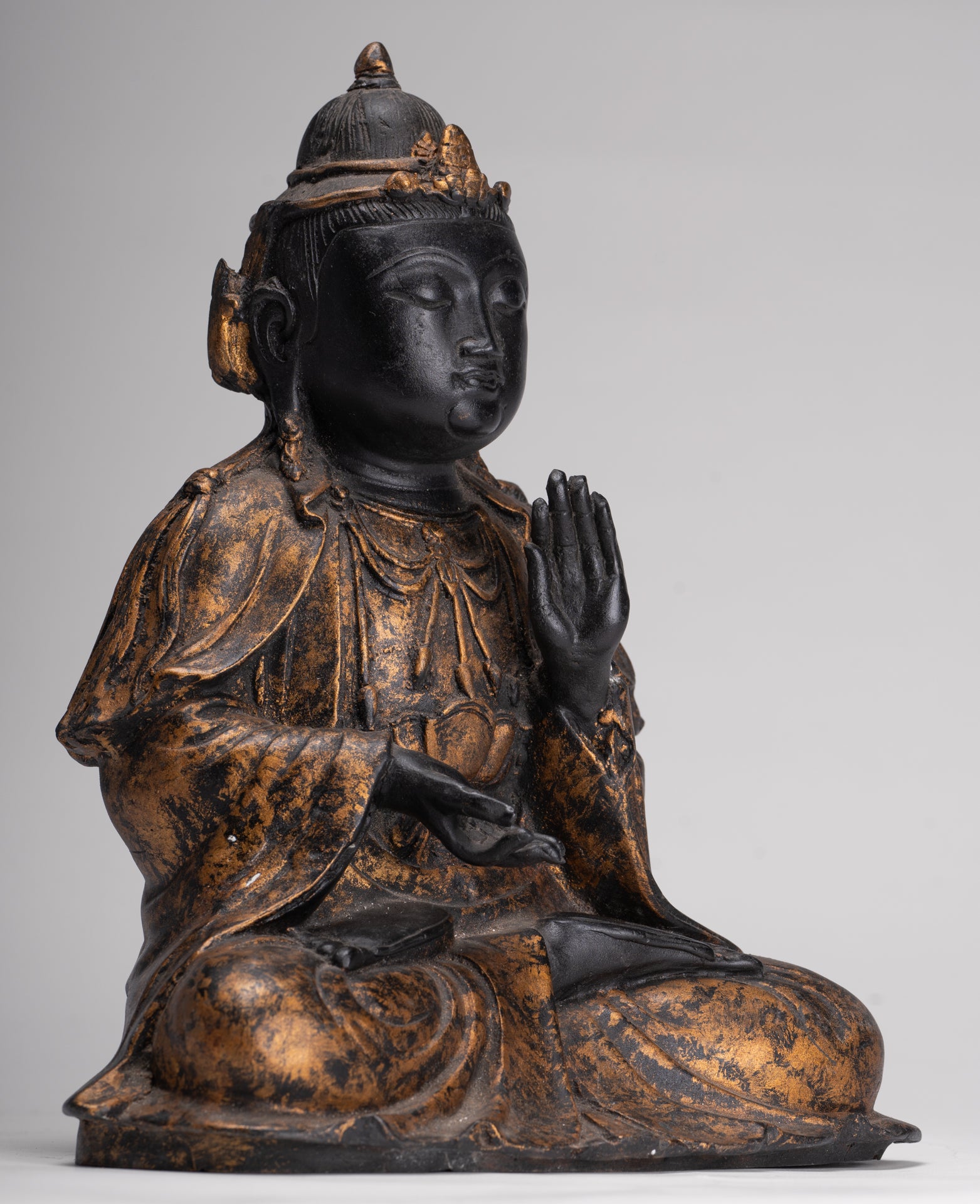 Antique Chinese Style Seated Dharmachakra Teaching Buddha Statue - 27cm/11"
