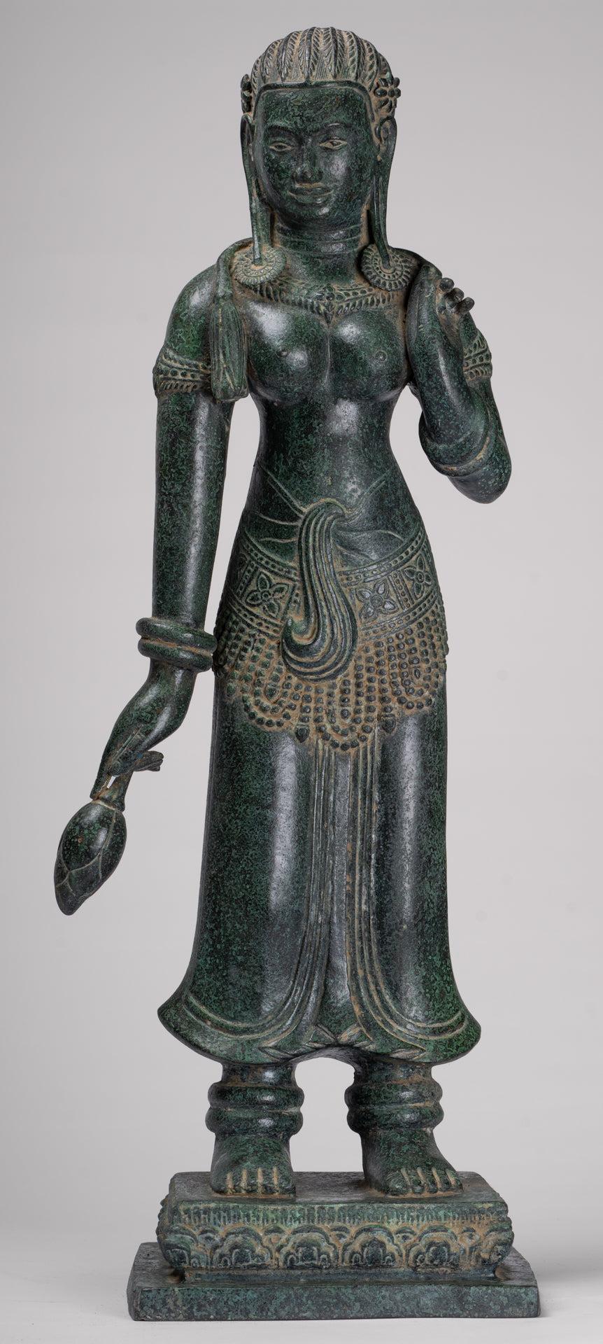 Antique Khmer Style Bronze Banteay Srei Style Standing Devatas - 69cm/28"