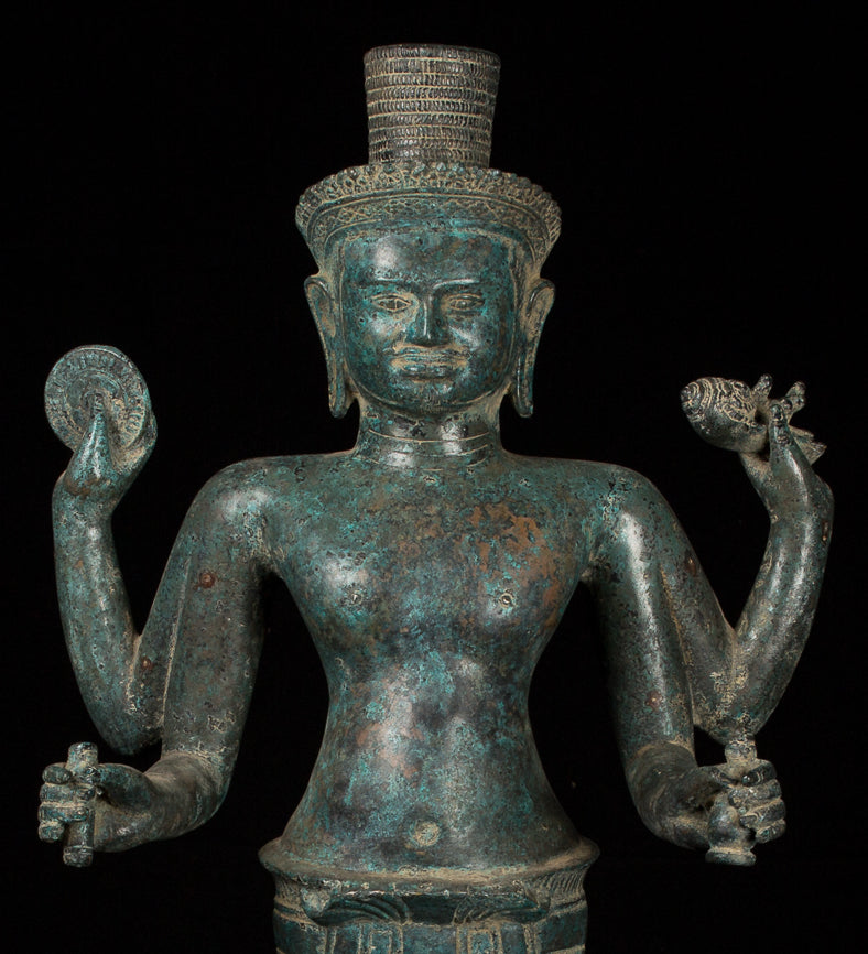 Vishnu - Estatua de Vishnu de bronce de estilo antiguo Khmer Ker de pie - 82cm/32 "