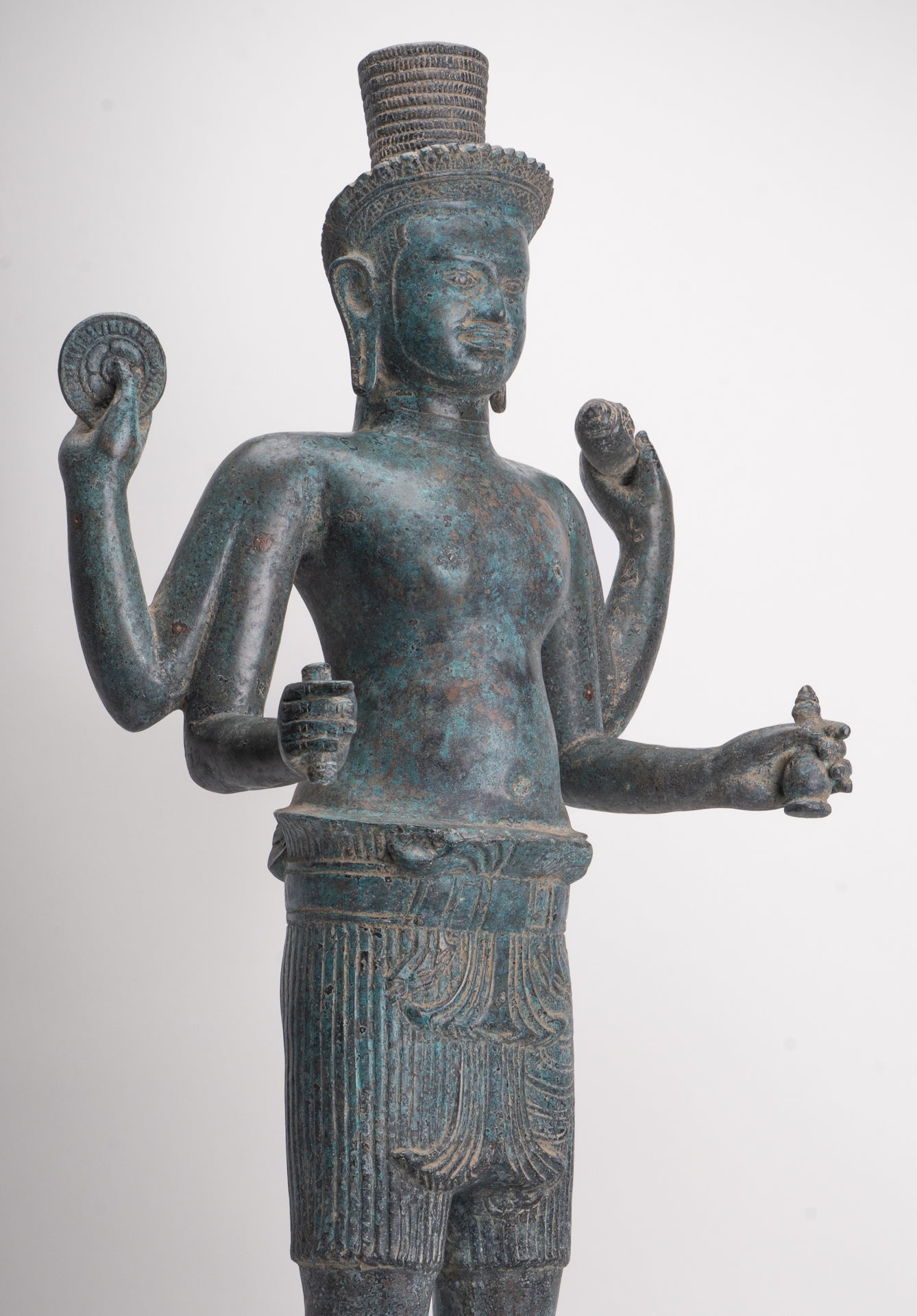 Vishnu - Antique Khmer Style Bronze Koh Ker Standing Vishnu Statue - 84cm/34"