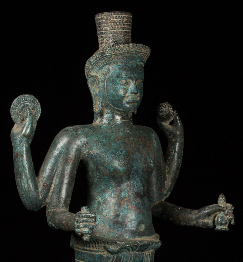Vishnu - Estatua de Vishnu de bronce de estilo antiguo Khmer Ker de pie - 82cm/32 "