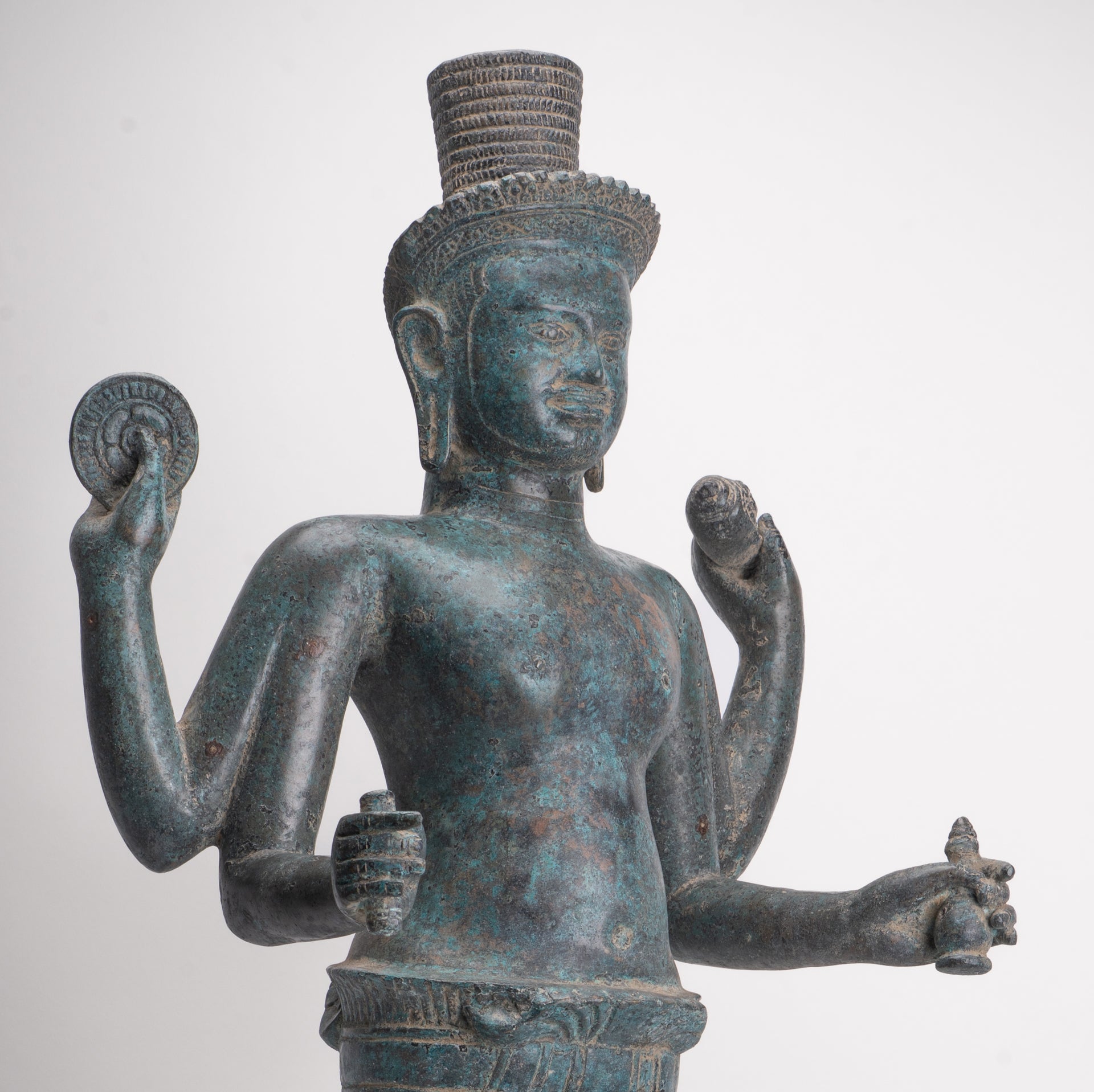 Vishnu - Antique Khmer Style Bronze Koh Ker Standing Vishnu Statue - 84cm/34"