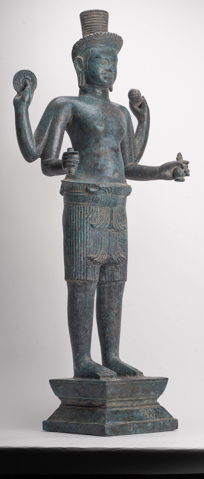 Vishnu - Antique Khmer Style Bronze Koh Ker Standing Vishnu Statue - 84cm/34"