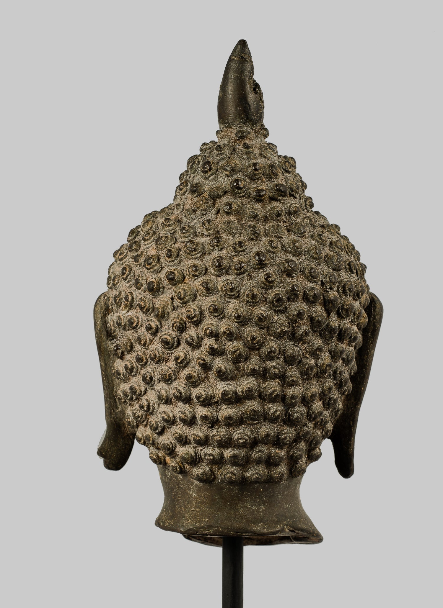 Estatua de Buda Antigua - Estatua de cabeza de Buda Montada de Chiang Saen del siglo XVIII - 30 cm/12 "