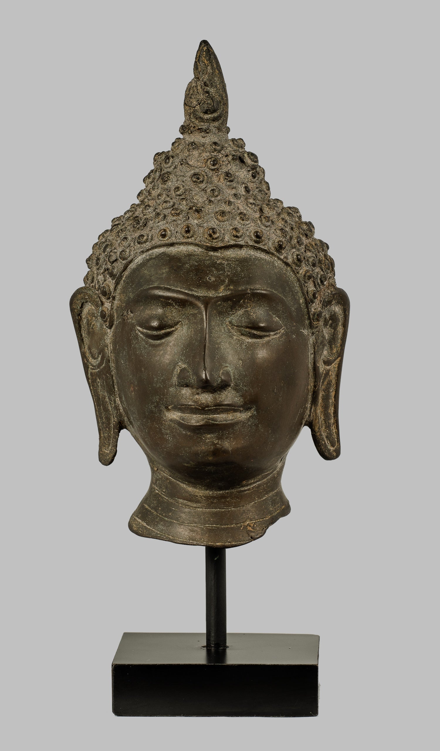 Estatua de Buda Antigua - Estatua de cabeza de Buda Montada de Chiang Saen del siglo XVIII - 30 cm/12 "