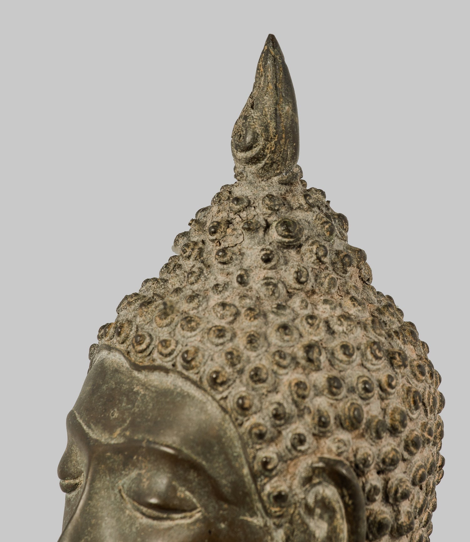 Estatua de Buda Antigua - Estatua de cabeza de Buda Montada de Chiang Saen del siglo XVIII - 30 cm/12 "