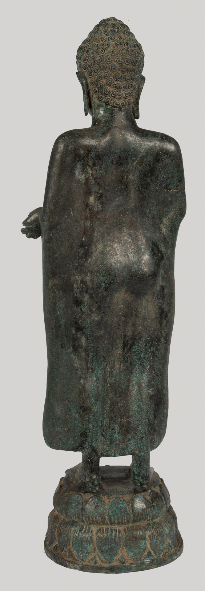 Antique Thai Style Bronze Buddha in Dharmachakra Teaching Mudra - 84cm/34"