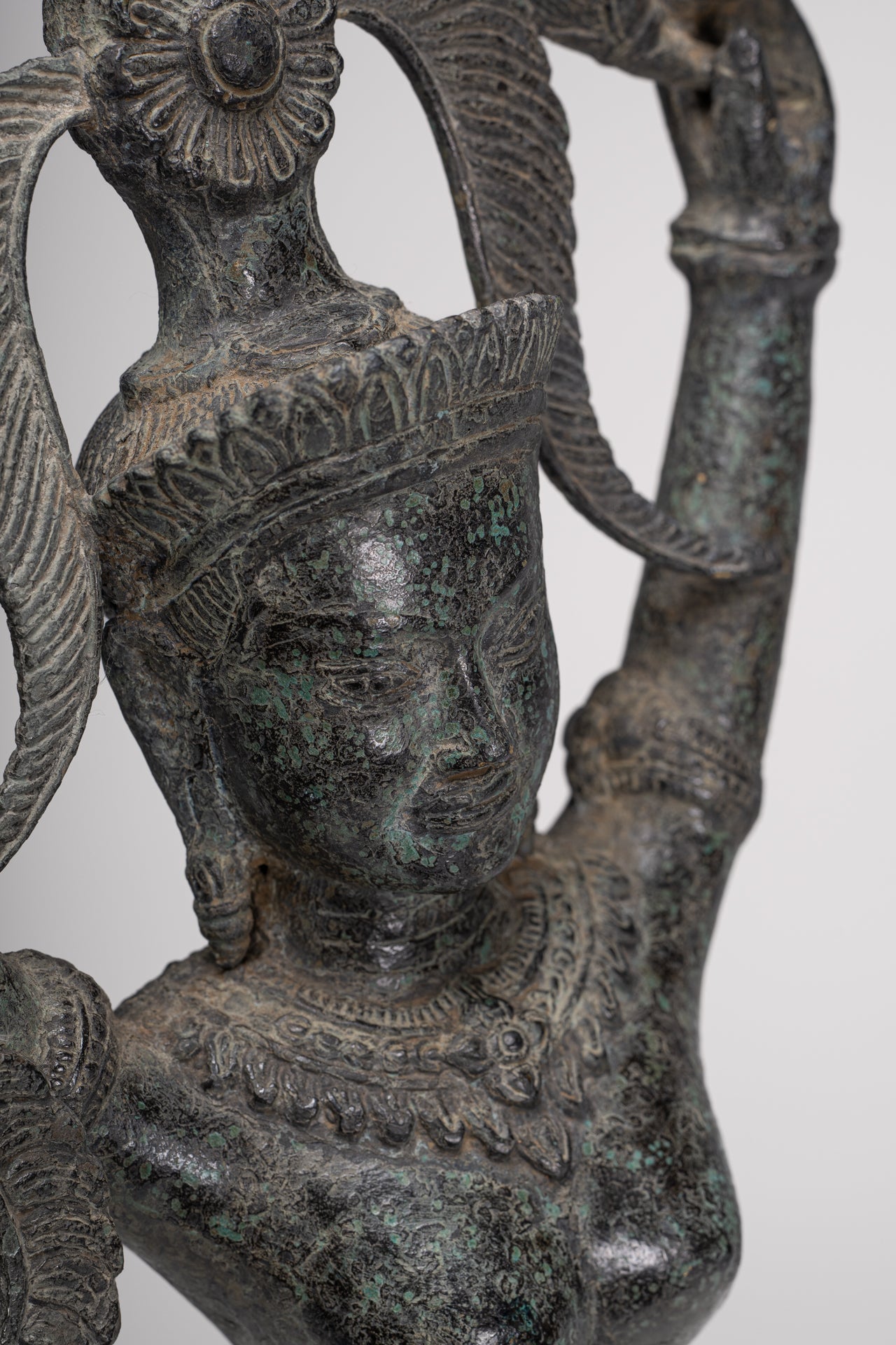 Antique Khmer Style Bronze Standing Apsara or Angel Statue - 55cm/22"