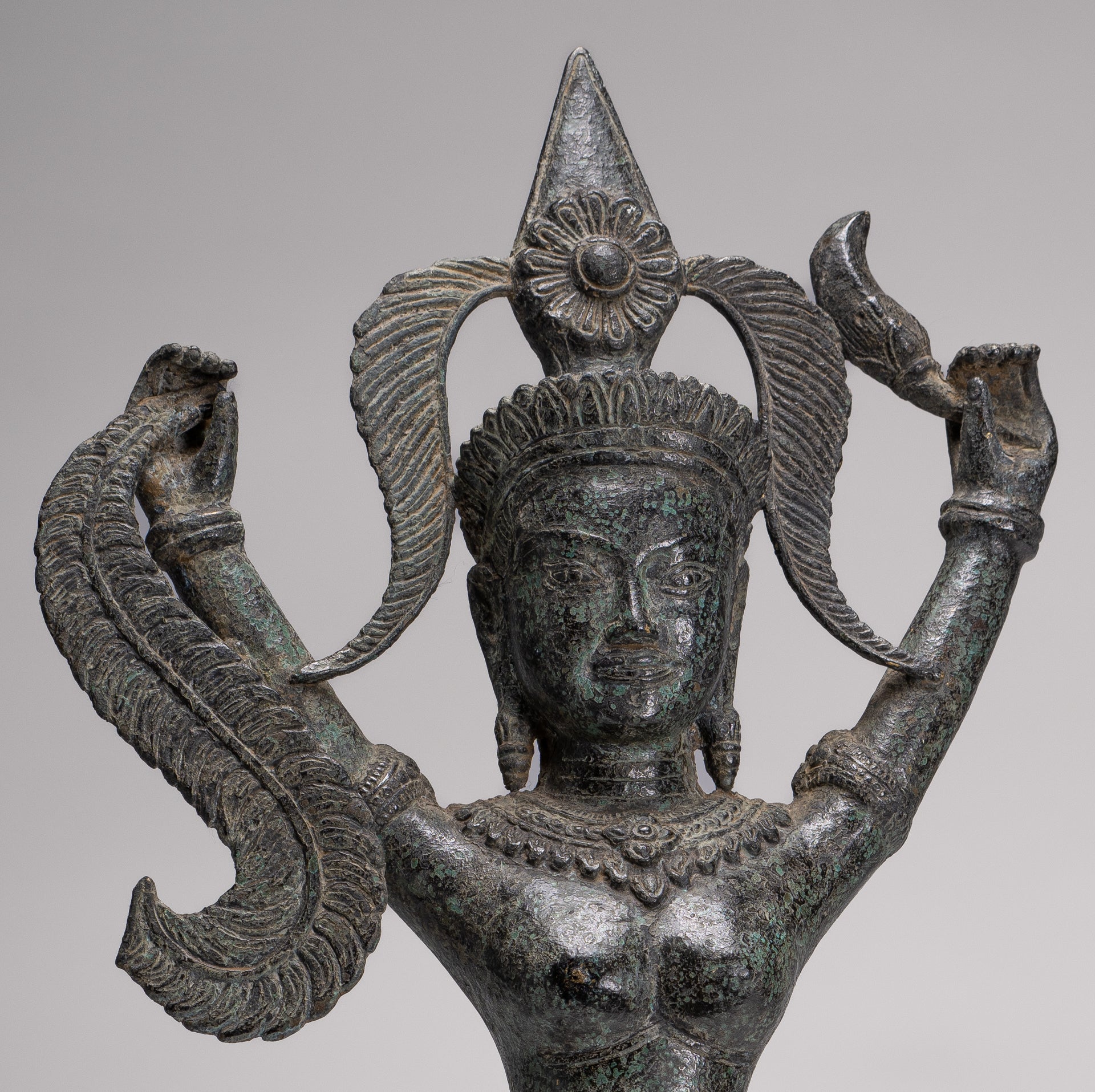 Antique Khmer Style Bronze Standing Apsara or Angel Statue - 55cm/22"