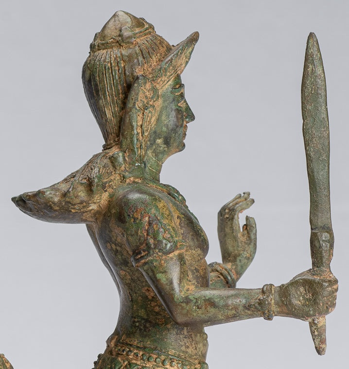 Antique Thai Style Bronze Female Deity with Naga Tail Statue - 22cm/9"