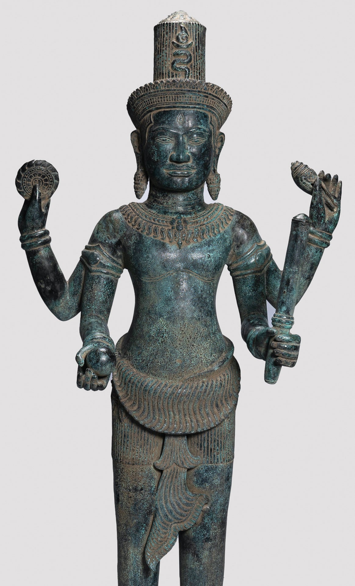 Antique Khmer Style Bronze Standing Bayon Vishnu Statue - Protector - 130cm/52"