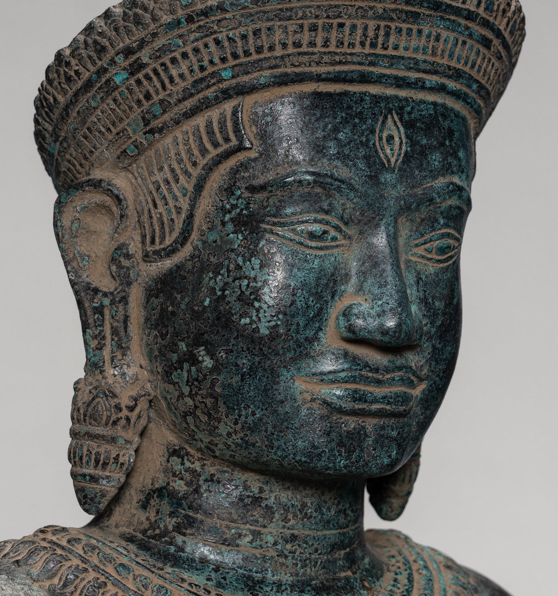 Antique Khmer Style Bronze Standing Bayon Vishnu Statue - Protector - 130cm/52"