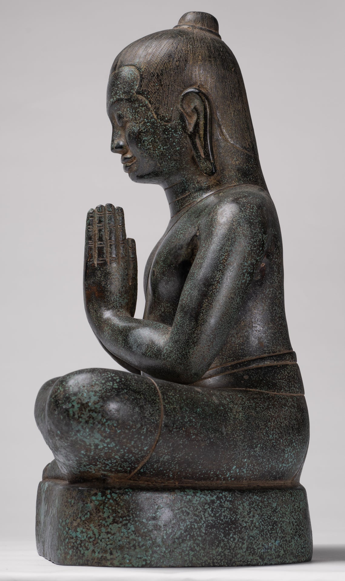Antique Khmer Style Bronze Meditation Seated Jayavarman VII Statue - 38cm/15"