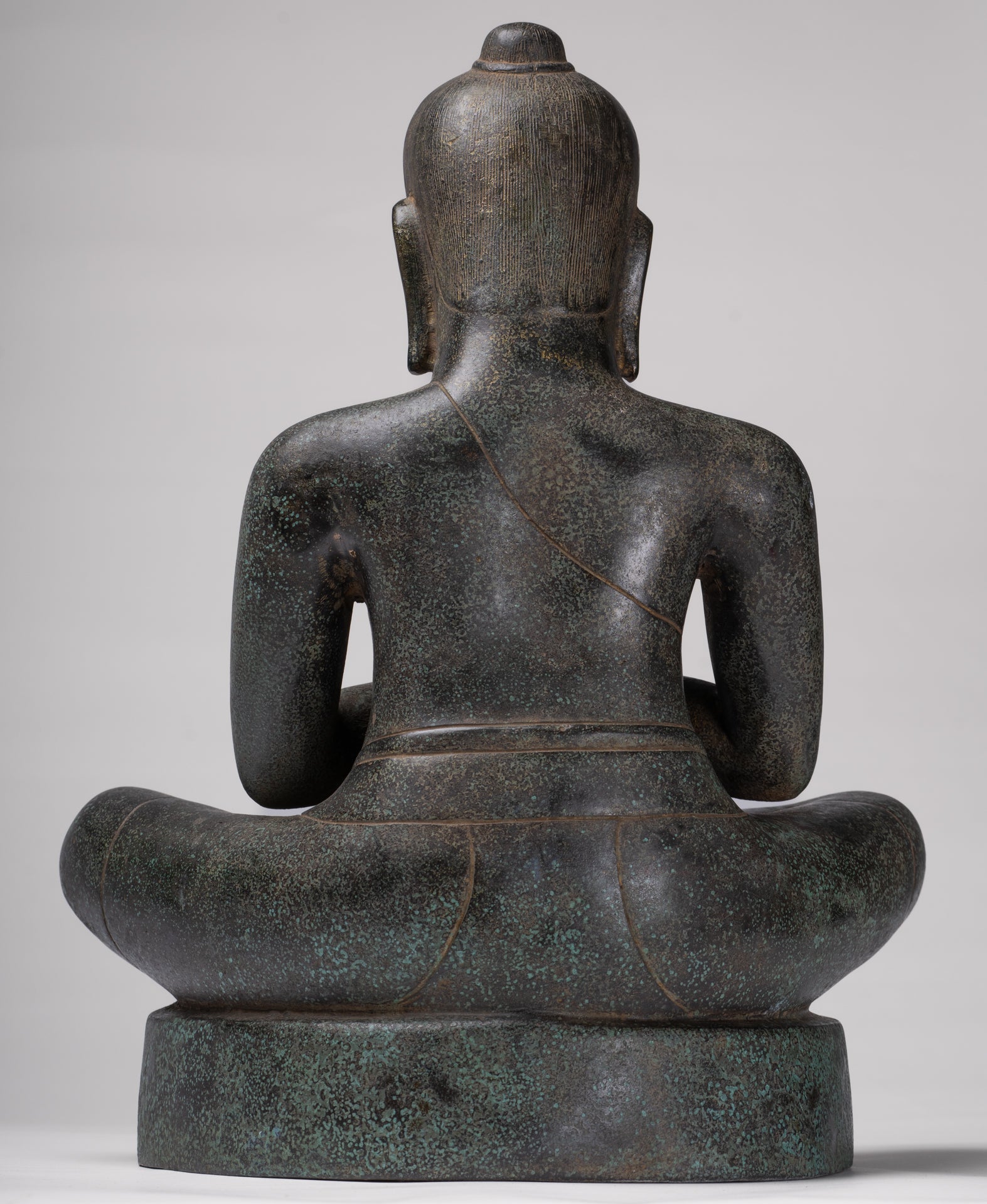 Antique Khmer Style Bronze Meditation Seated Jayavarman VII Statue - 38cm/15"