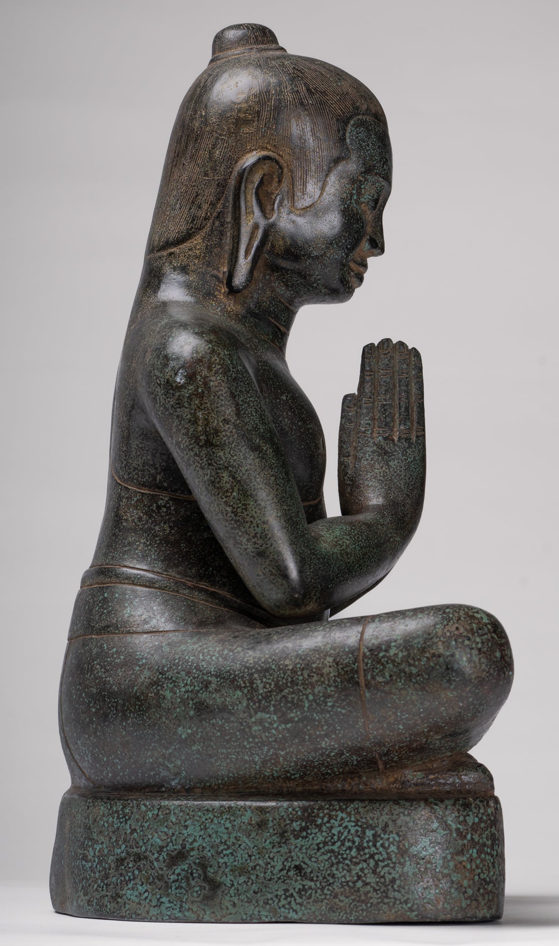 Antique Khmer Style Bronze Meditation Seated Jayavarman VII Statue - 38cm/15"