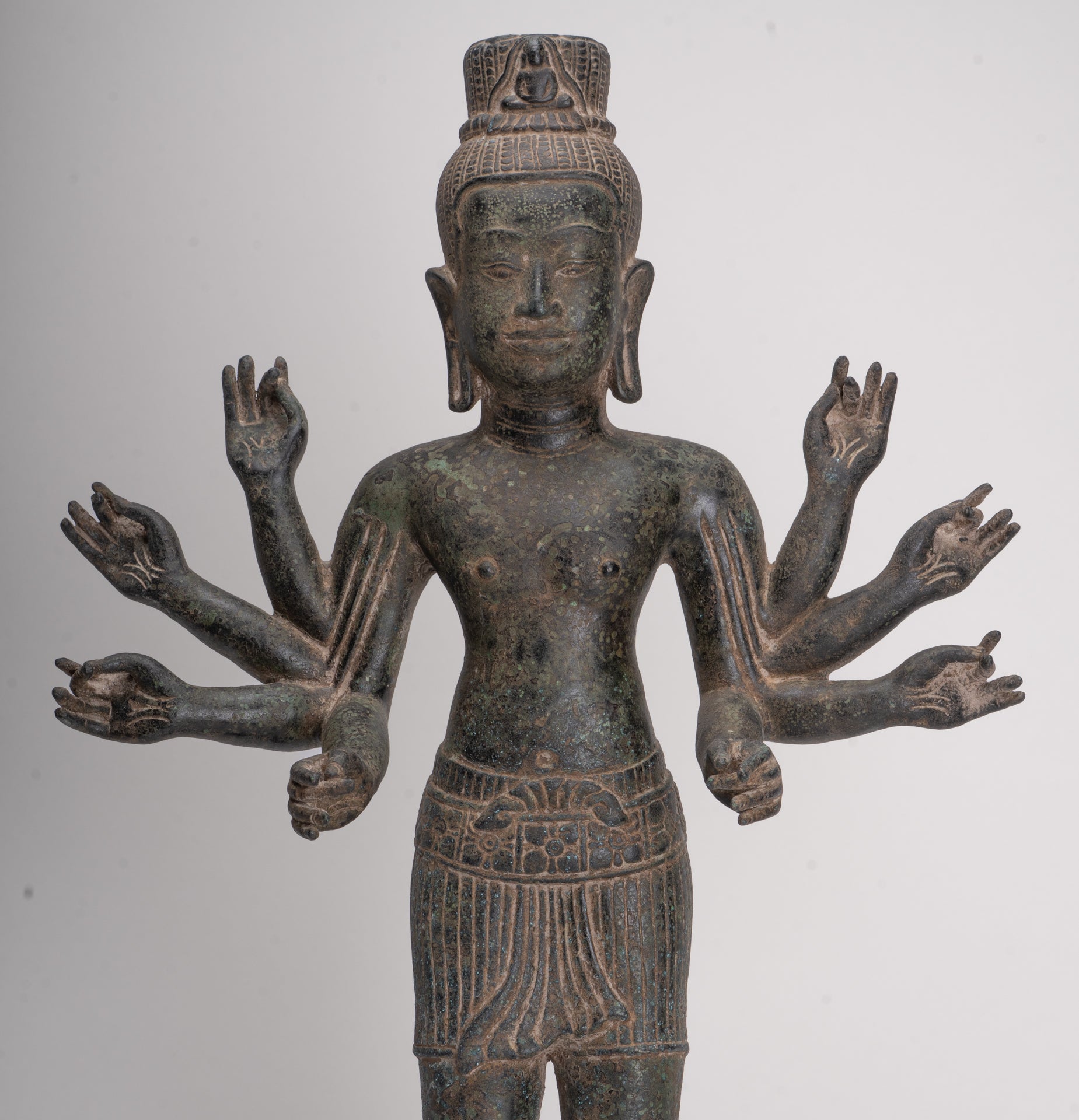 Antique Khmer Style Bronze Bayon Style Lokeshvara Statue - 55cm/22"