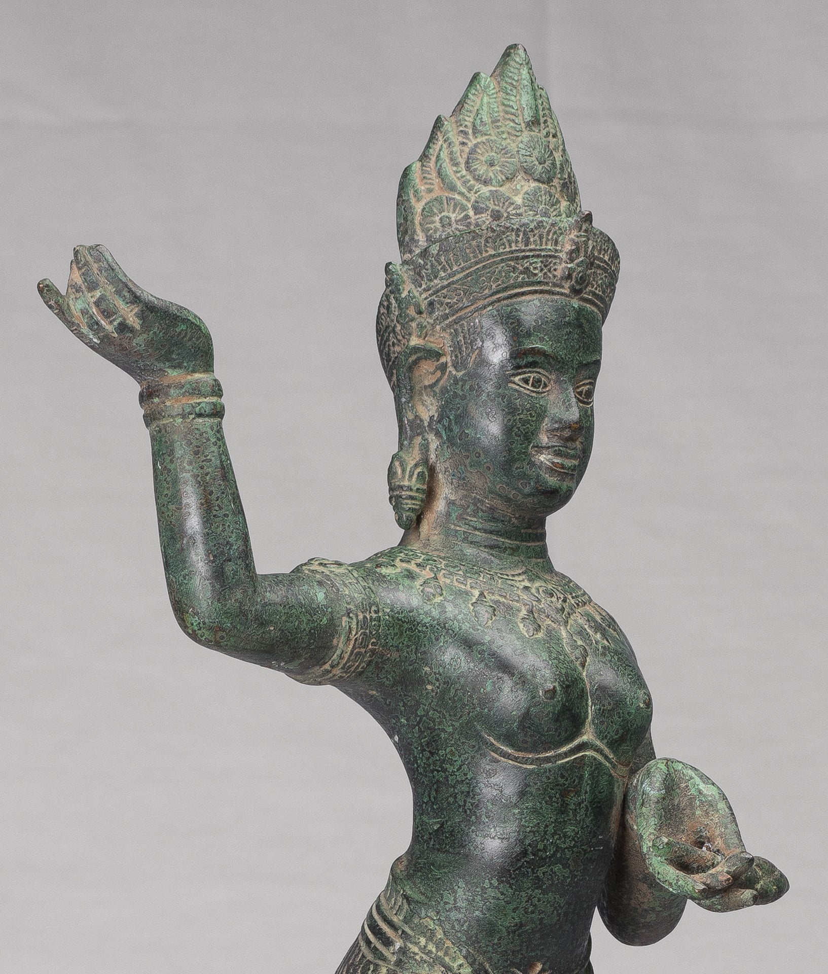 Apsara Statue - Antique Khmer Style Angkor Wat Bronze Standing Apsara or Angel - 56cm/22"