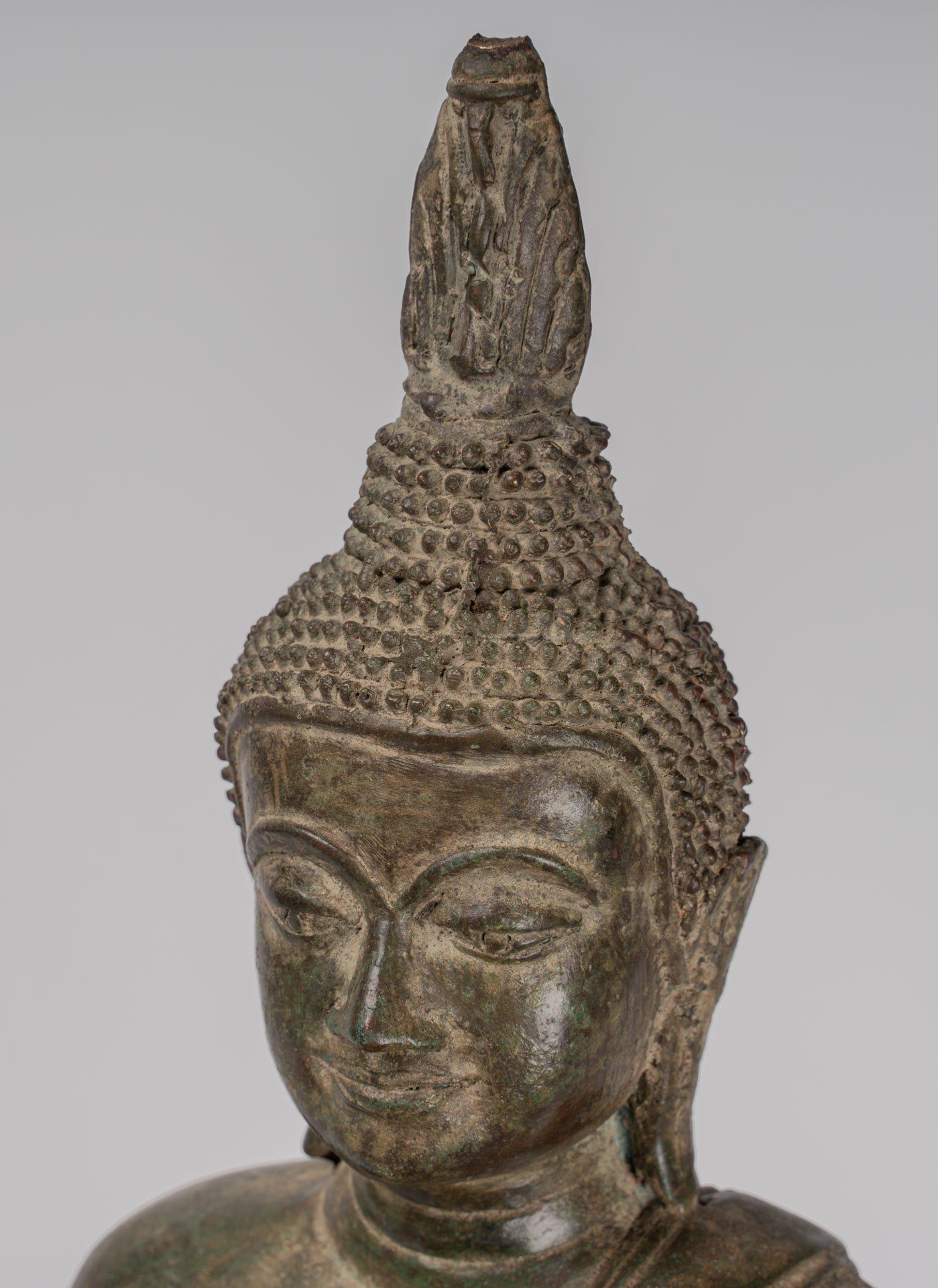 Buddha Statue - Seated Antique Laos Style Bronze Charity Gautama Buddha Statue - 54cm/22"