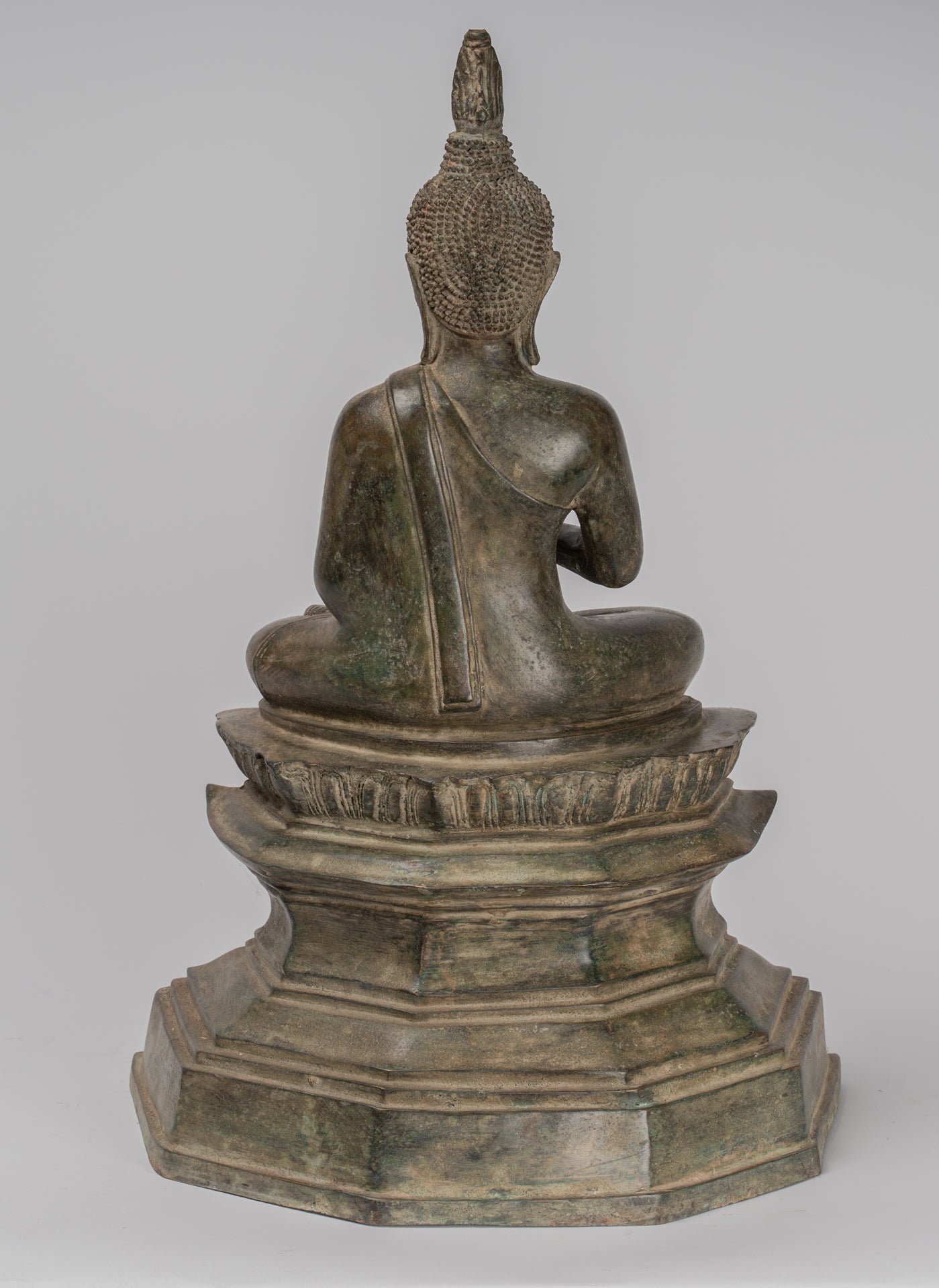 Buddha Statue - Seated Antique Laos Style Bronze Charity Gautama Buddha Statue - 54cm/22"