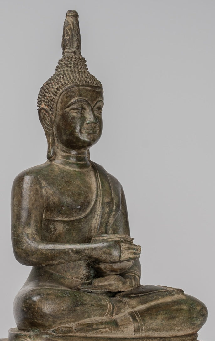 Buddha Statue - Seated Antique Laos Style Bronze Charity Gautama Buddha Statue - 54cm/22"