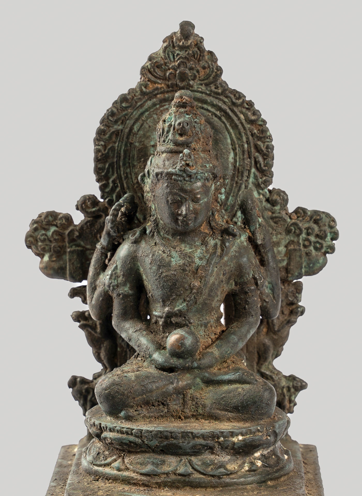 Shiva Statue - Antique Indonesian Style Bronze Javanese Seated 4-Arm Shiva Statue - 20cm/8"