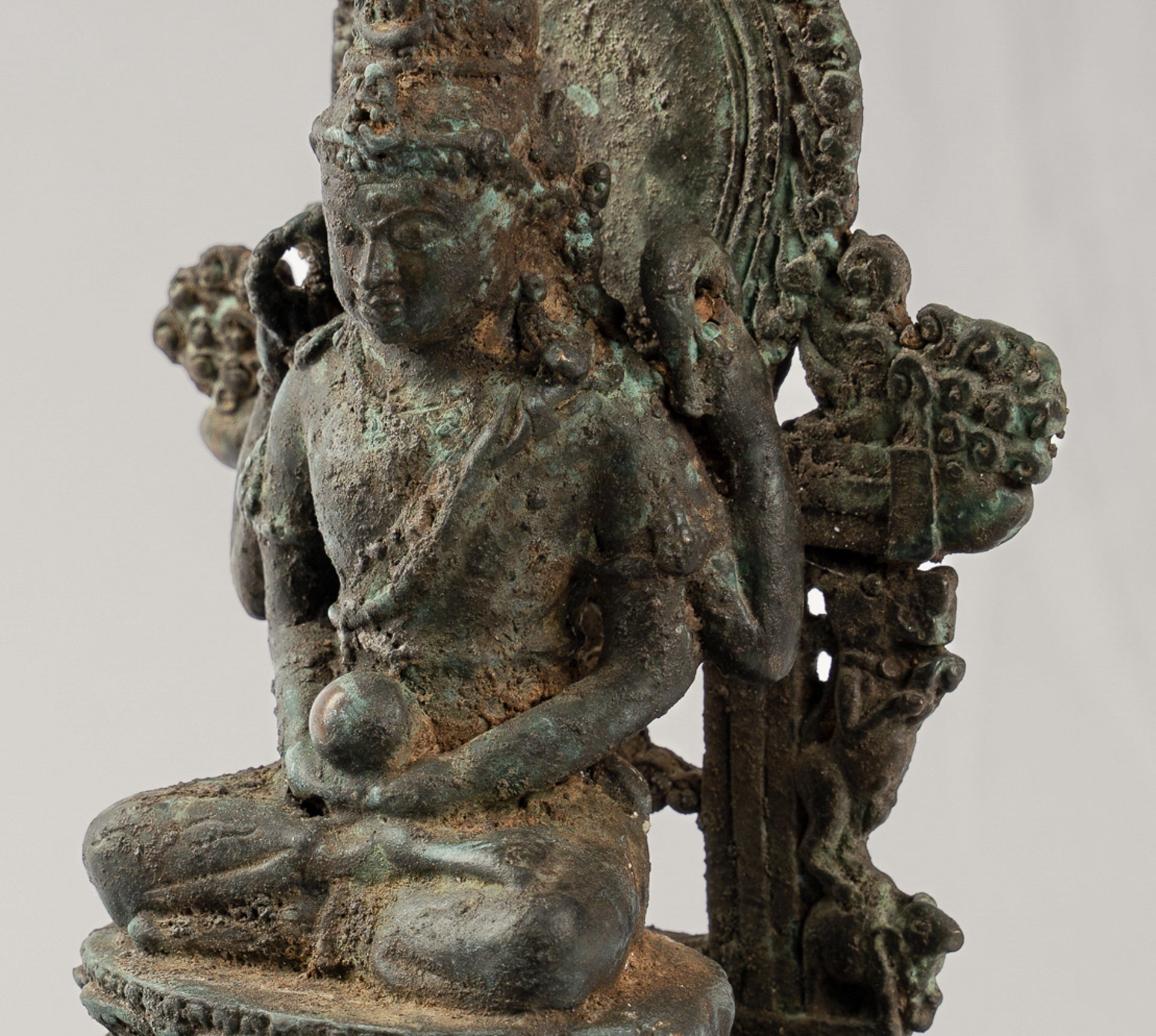 Shiva Statue - Antique Indonesian Style Bronze Javanese Seated 4-Arm Shiva Statue - 20cm/8"