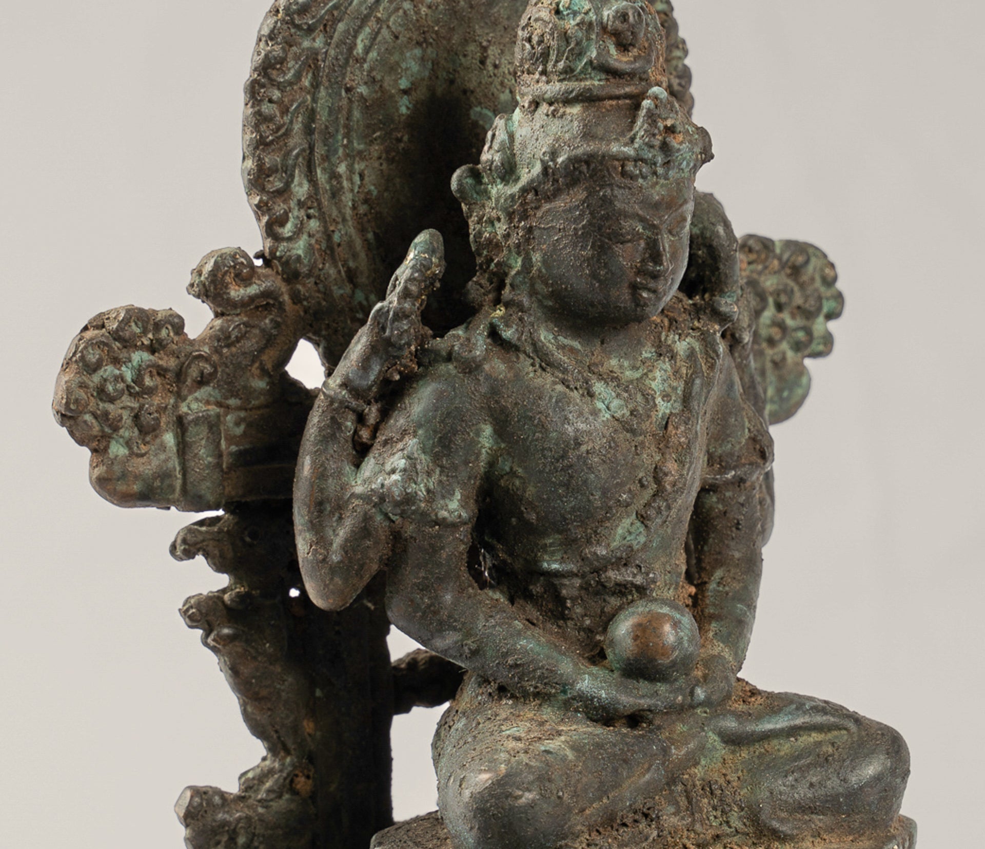 Shiva Statue - Antique Indonesian Style Bronze Javanese Seated 4-Arm Shiva Statue - 20cm/8"