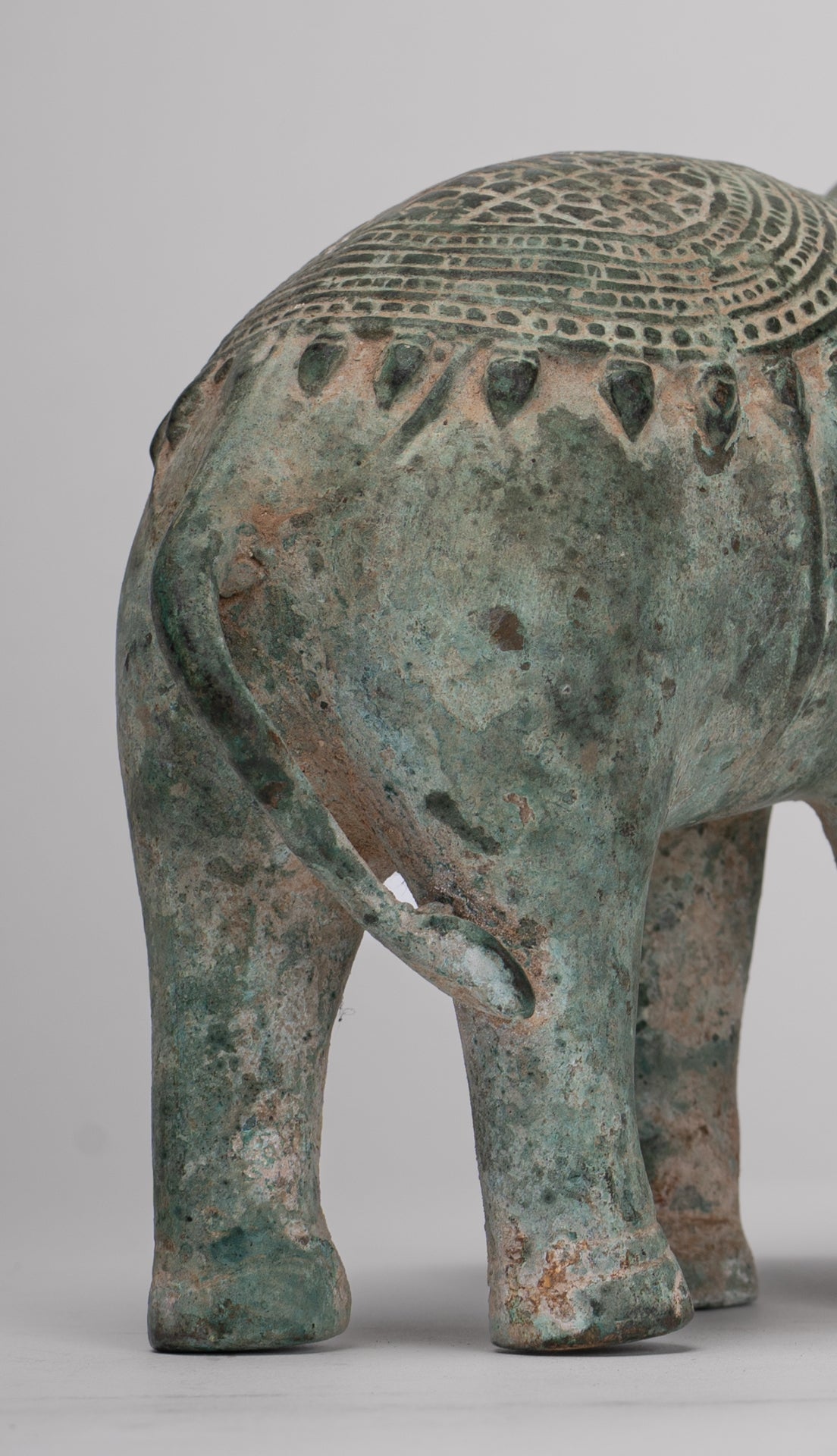 Antique Khmer Style Bronze Trumpeting Elephant Statue - 12cm/5" Tall