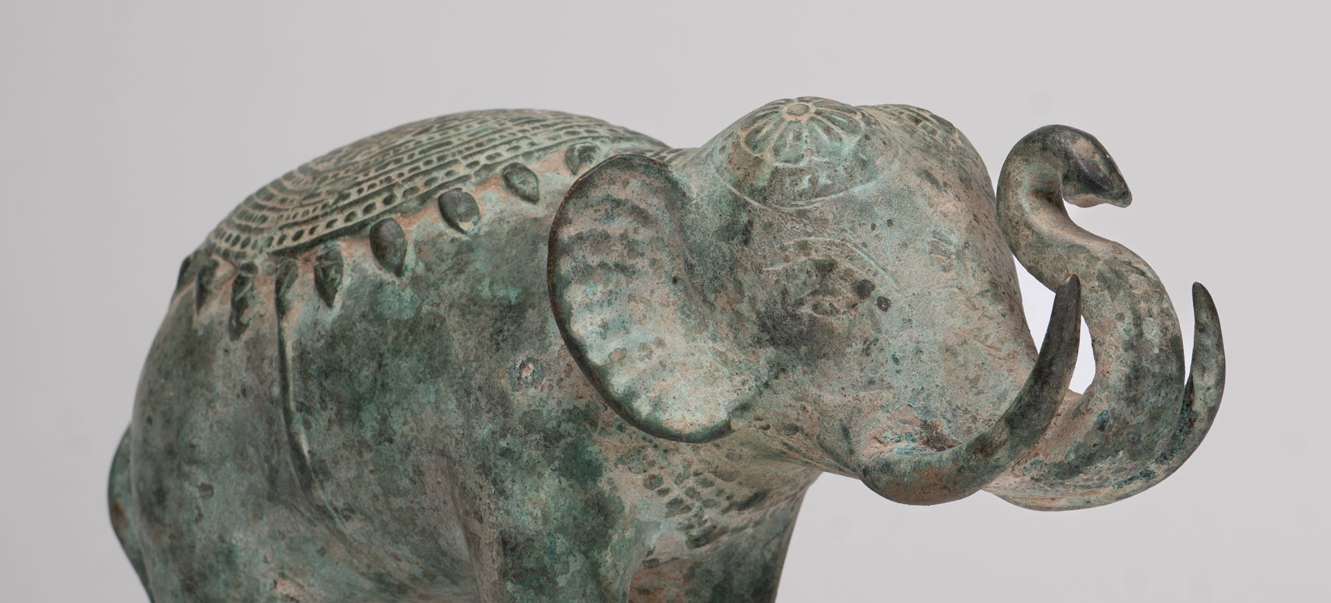 Antique Khmer Style Bronze Trumpeting Elephant Statue - 12cm/5" Tall